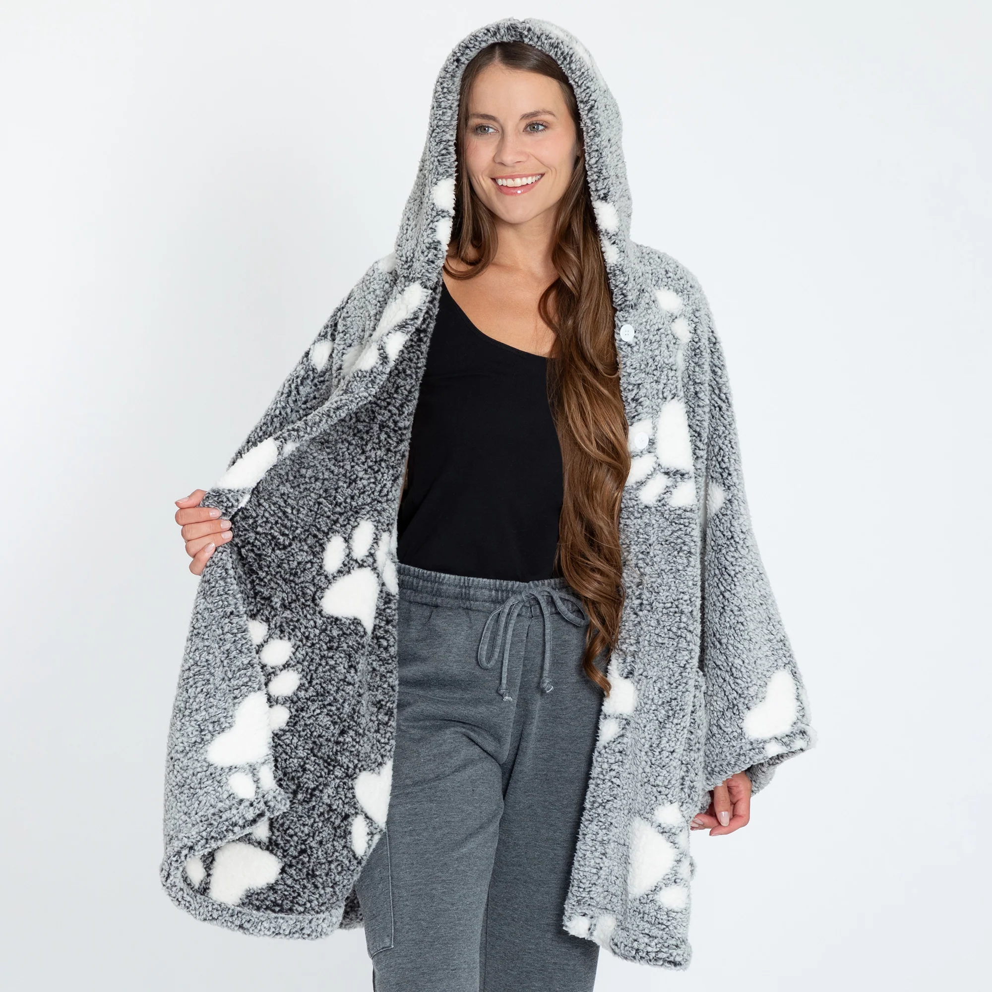 Cozy in Paws Plush Sherpa Fleece Hooded Cape with Pockets - Image 20