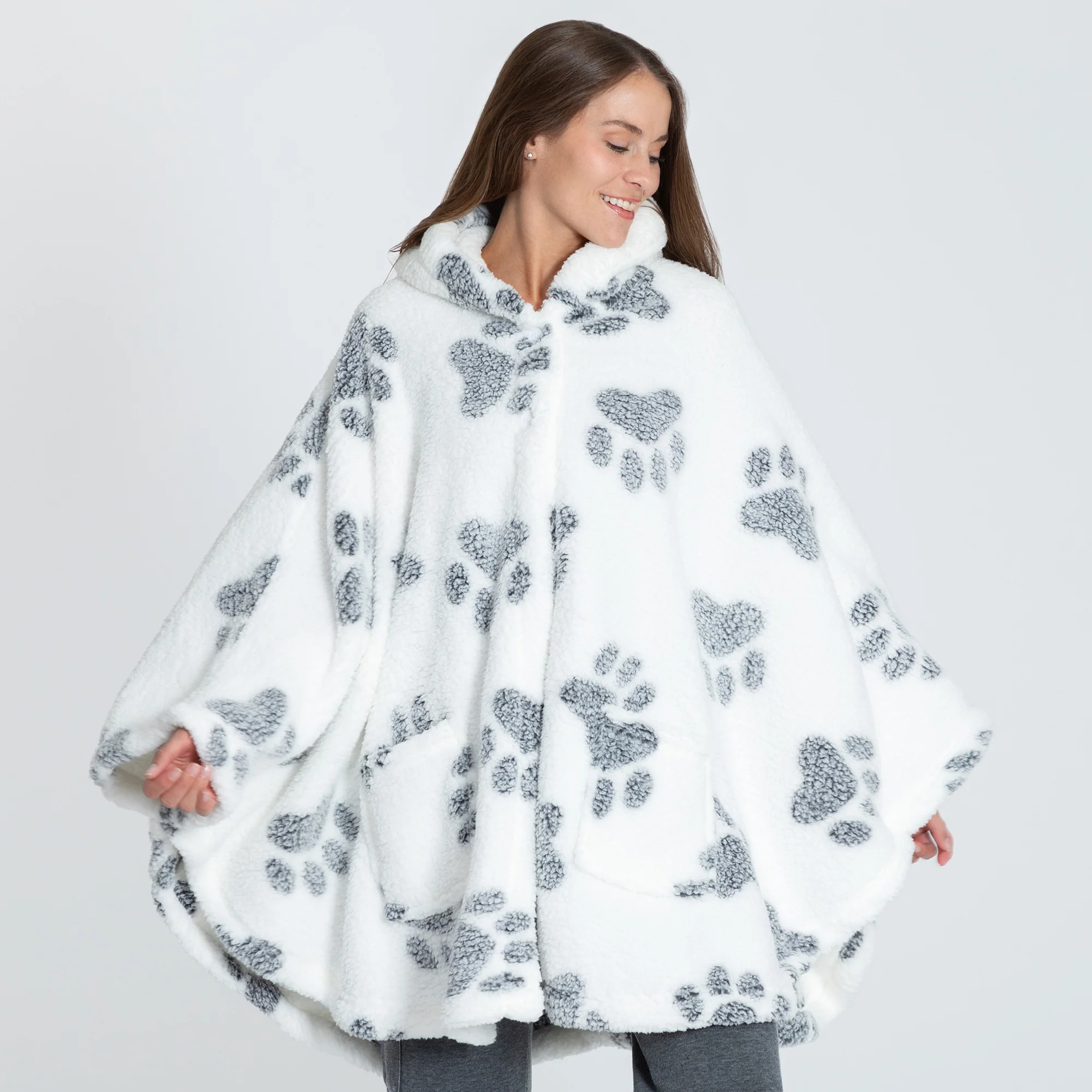 Cozy in Paws Plush Sherpa Fleece Hooded Cape with Pockets - Image 24