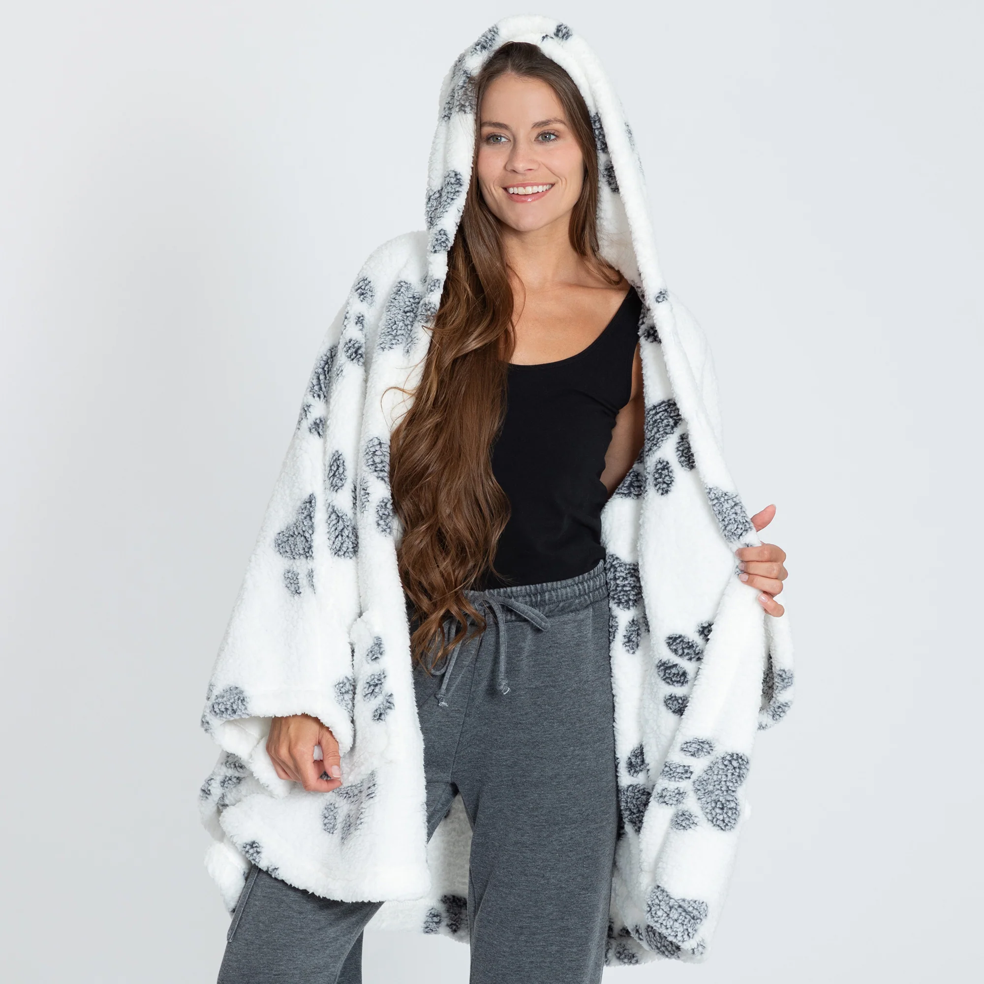 Cozy in Paws Plush Sherpa Fleece Hooded Cape with Pockets - Image 25
