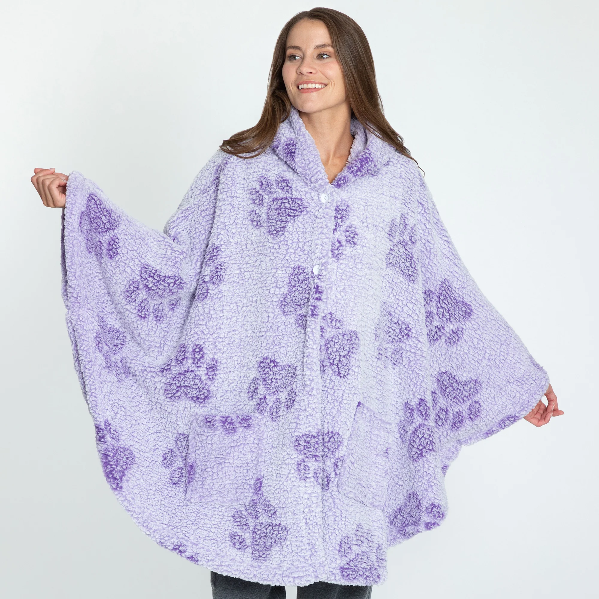 Cozy in Paws Plush Sherpa Fleece Hooded Cape with Pockets - Image 8