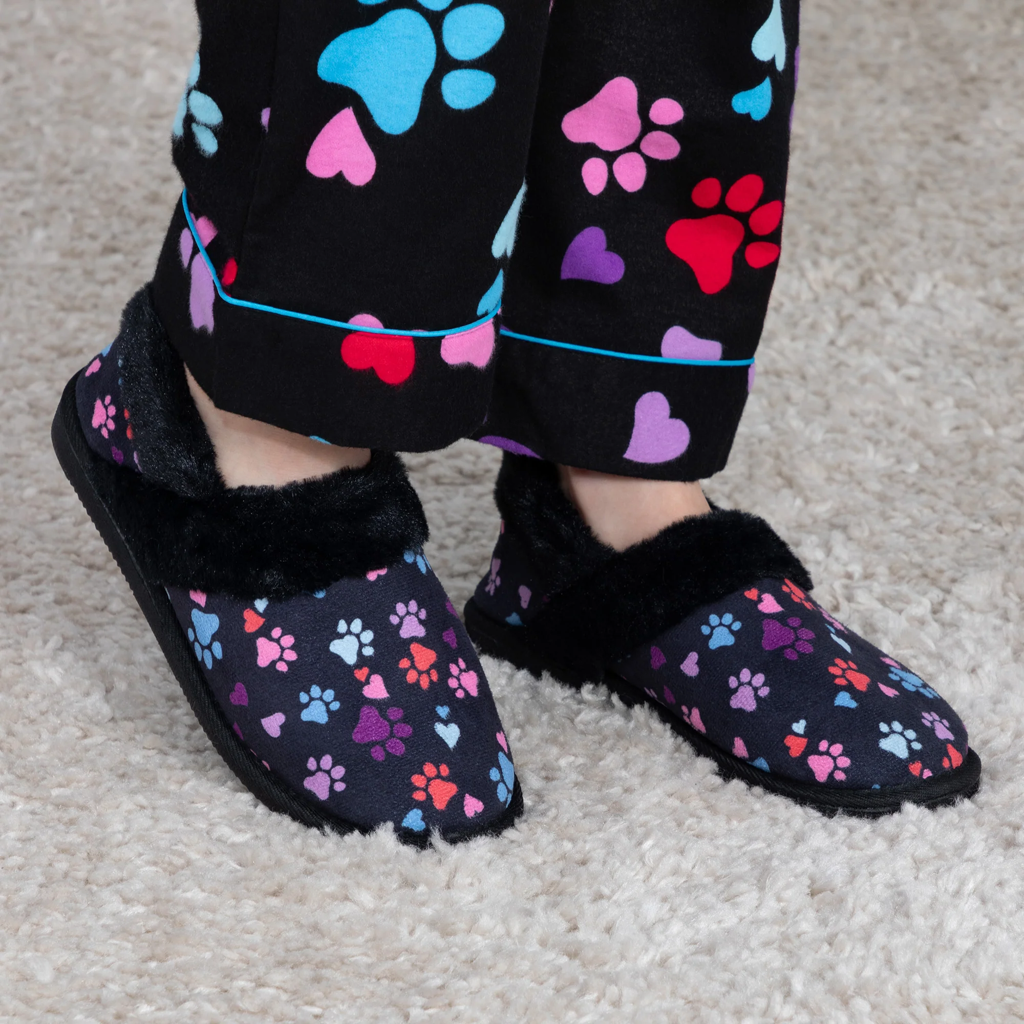 Paw Print Faux Fur Lined Indoor/Outdoor Slipper Shoes - Image 10