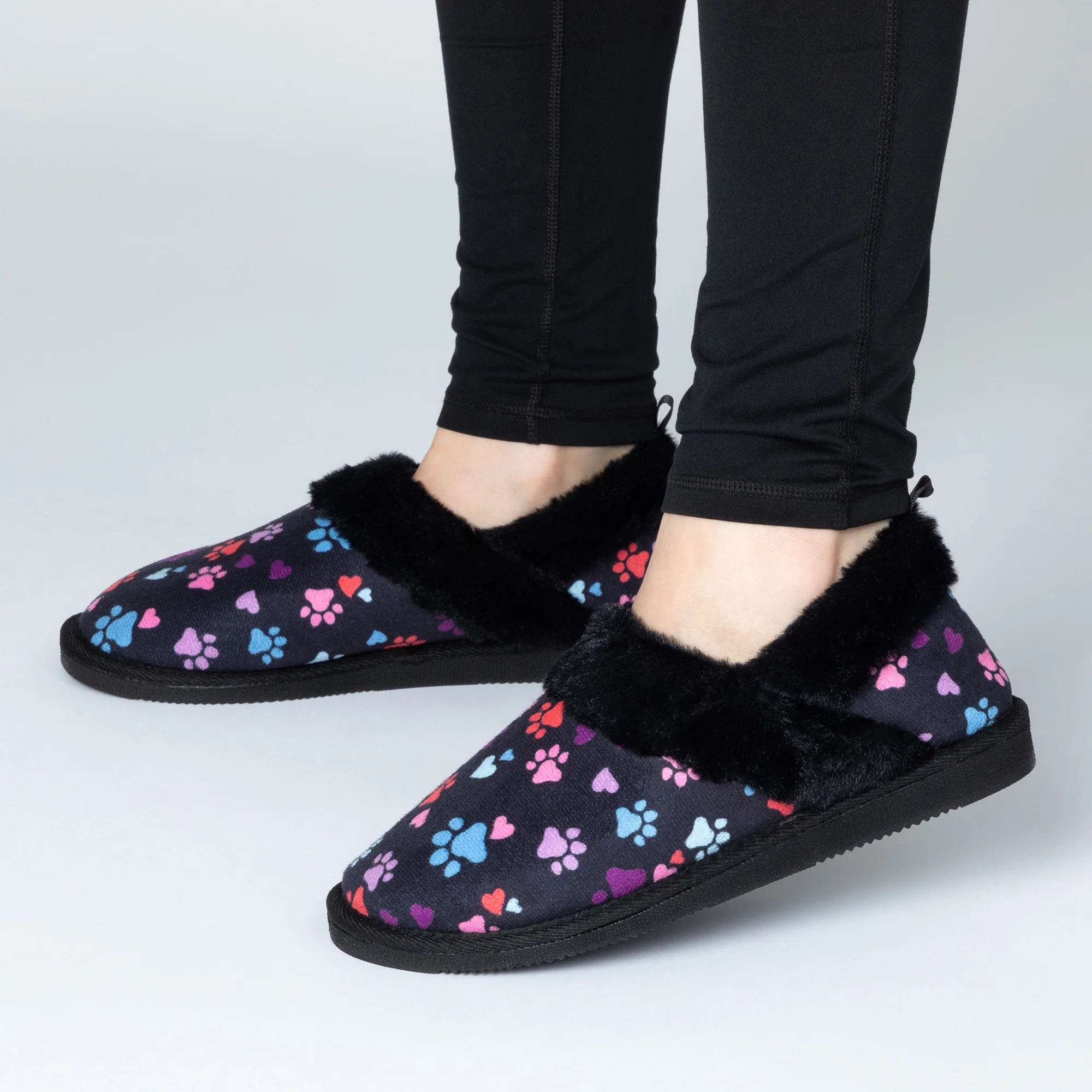 Paw Print Faux Fur Lined Indoor/Outdoor Slipper Shoes - Image 11