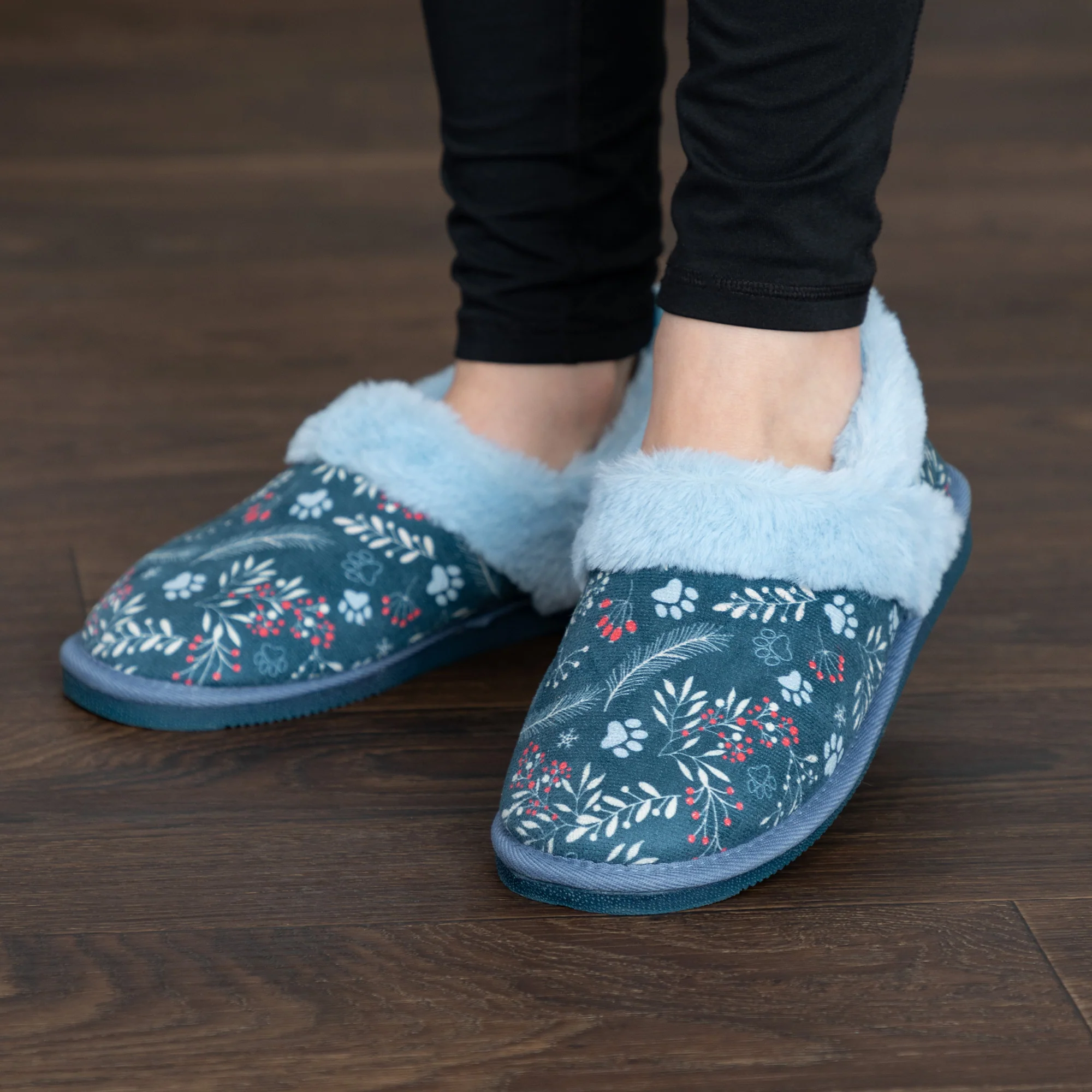 Paw Print Faux Fur Lined Indoor/Outdoor Slipper Shoes - Image 14