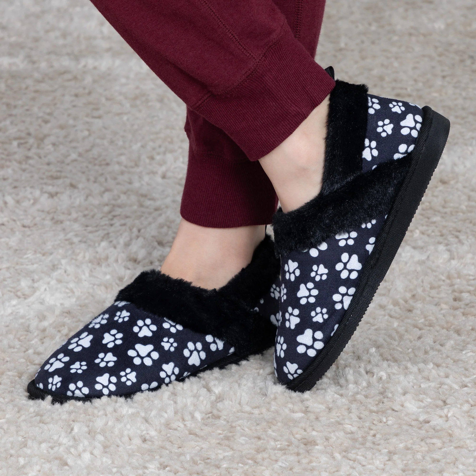 Paw Print Faux Fur Lined Indoor/Outdoor Slipper Shoes - Image 21