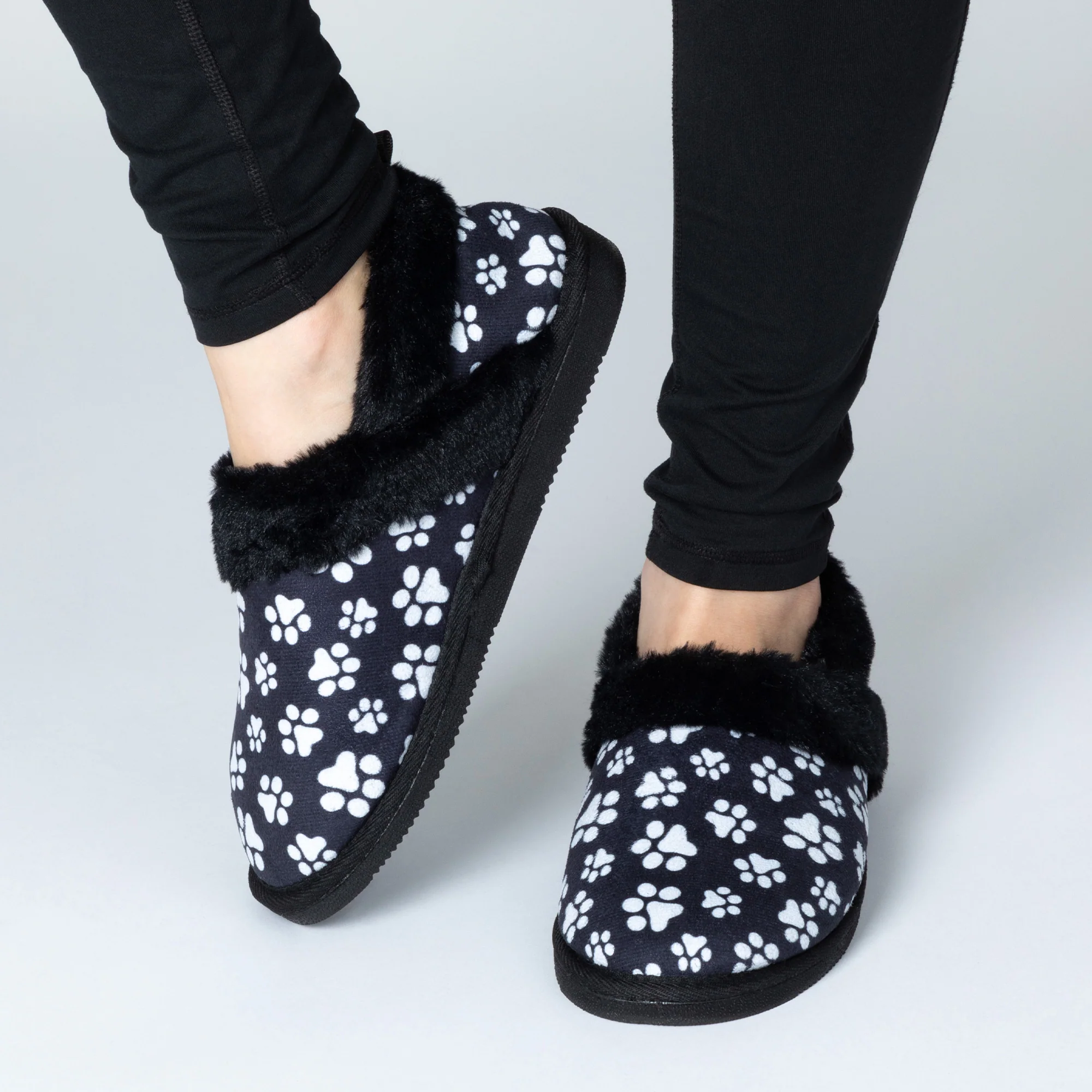Paw Print Faux Fur Lined Indoor/Outdoor Slipper Shoes - Image 22