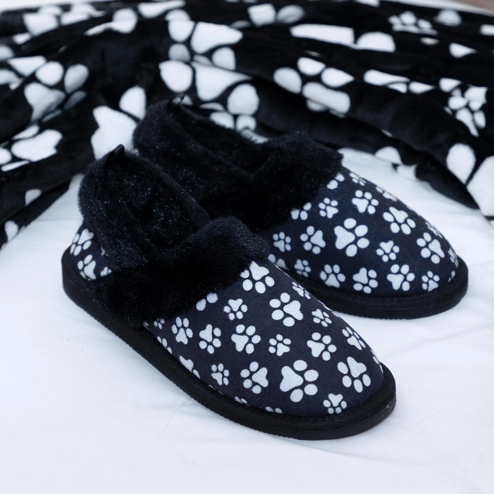 Paw Print Faux Fur Lined Indoor/Outdoor Slipper Shoes - Image 24