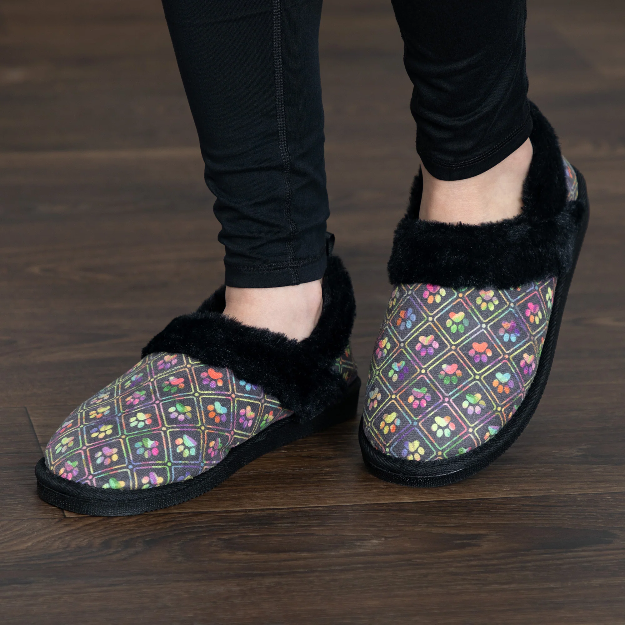 Paw Print Faux Fur Lined Indoor/Outdoor Slipper Shoes - Image 26