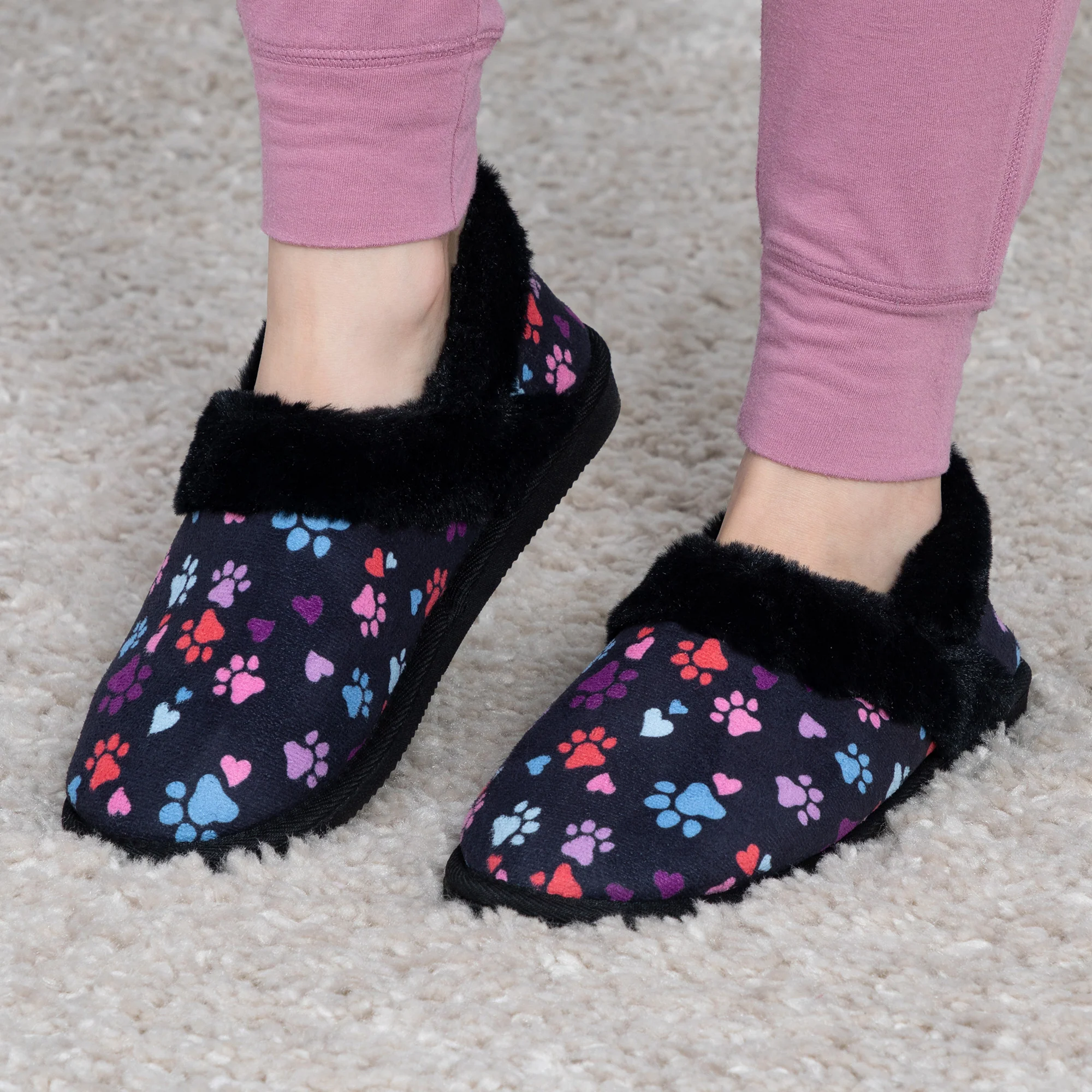 Paw Print Faux Fur Lined Indoor/Outdoor Slipper Shoes - Image 9