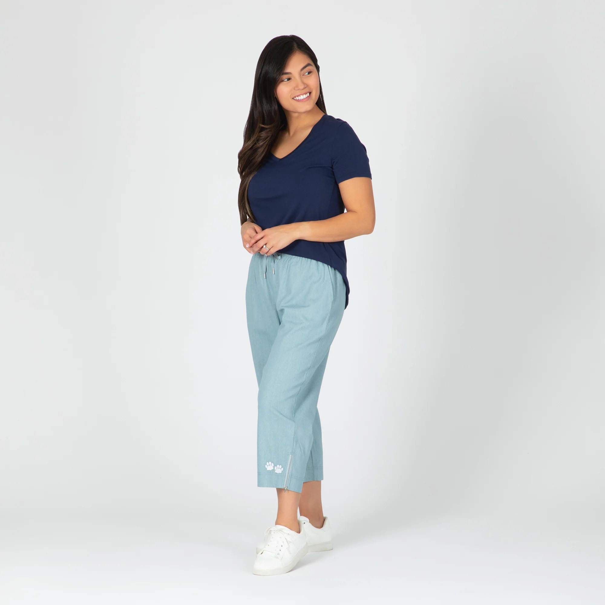 Paw Print Zipper-Hem Denim Capri Pants - Image 8
