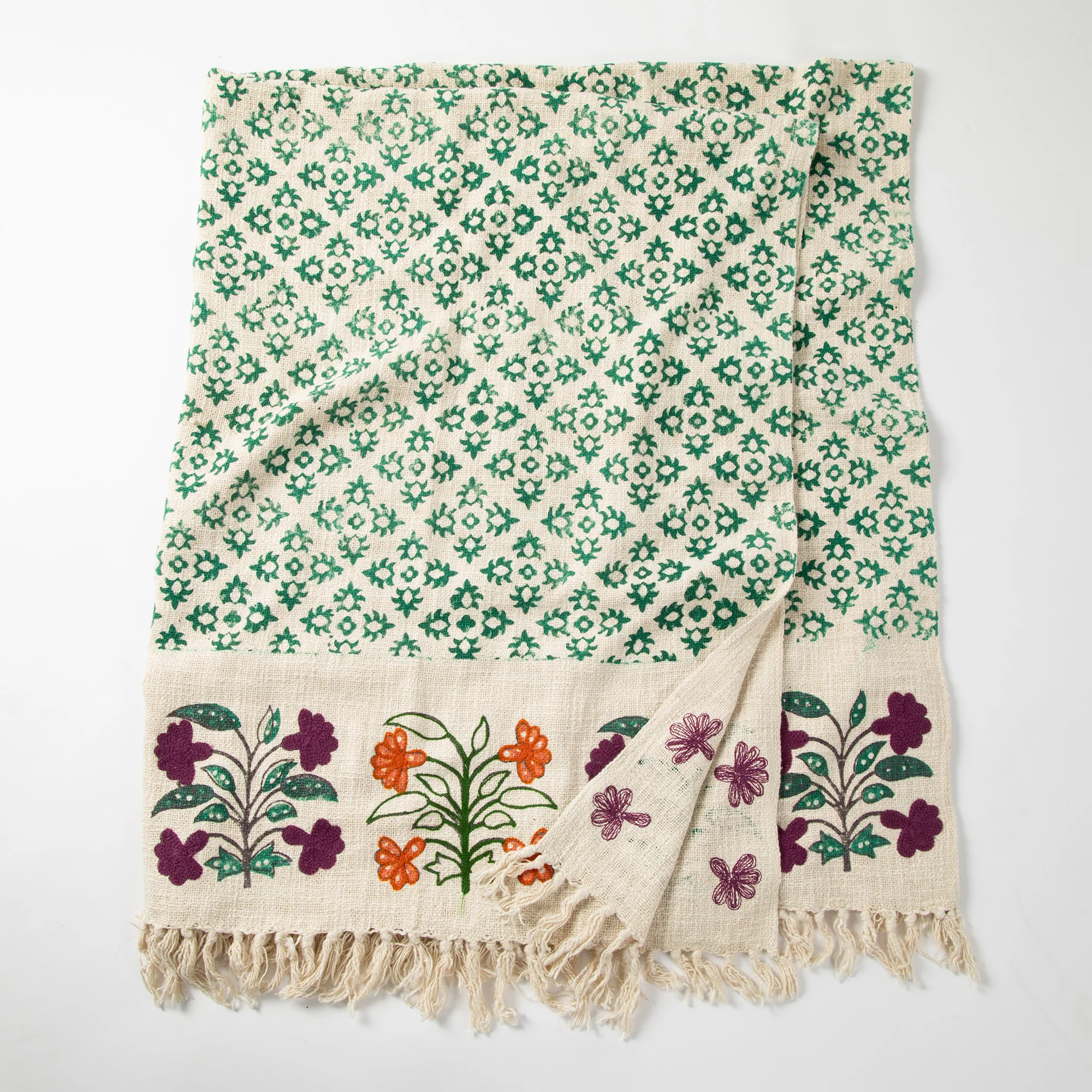 Woven Floral Block Print Throw Blanket - Image 5