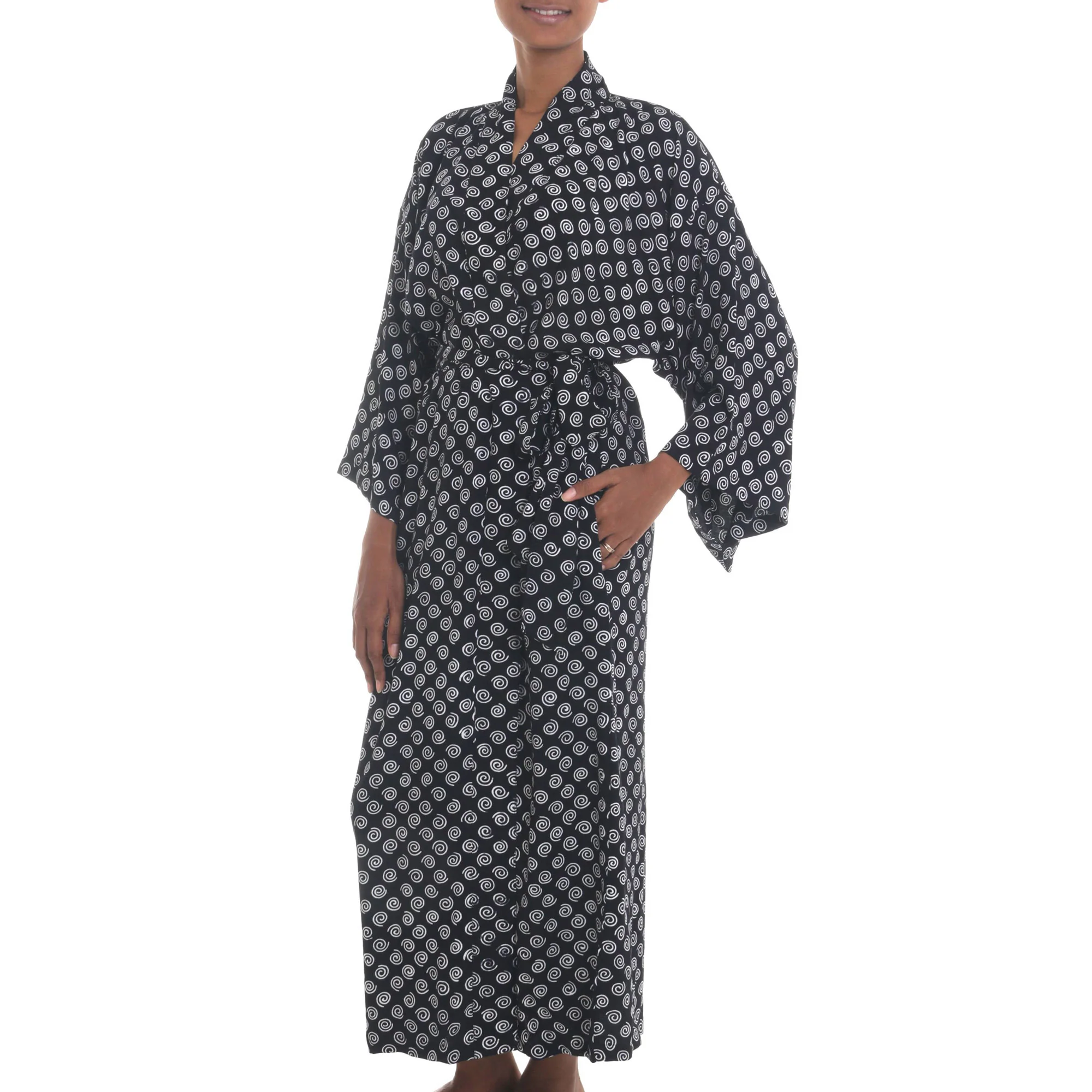A Thousand Swirls Black & White Rayon Robe - Image 5
