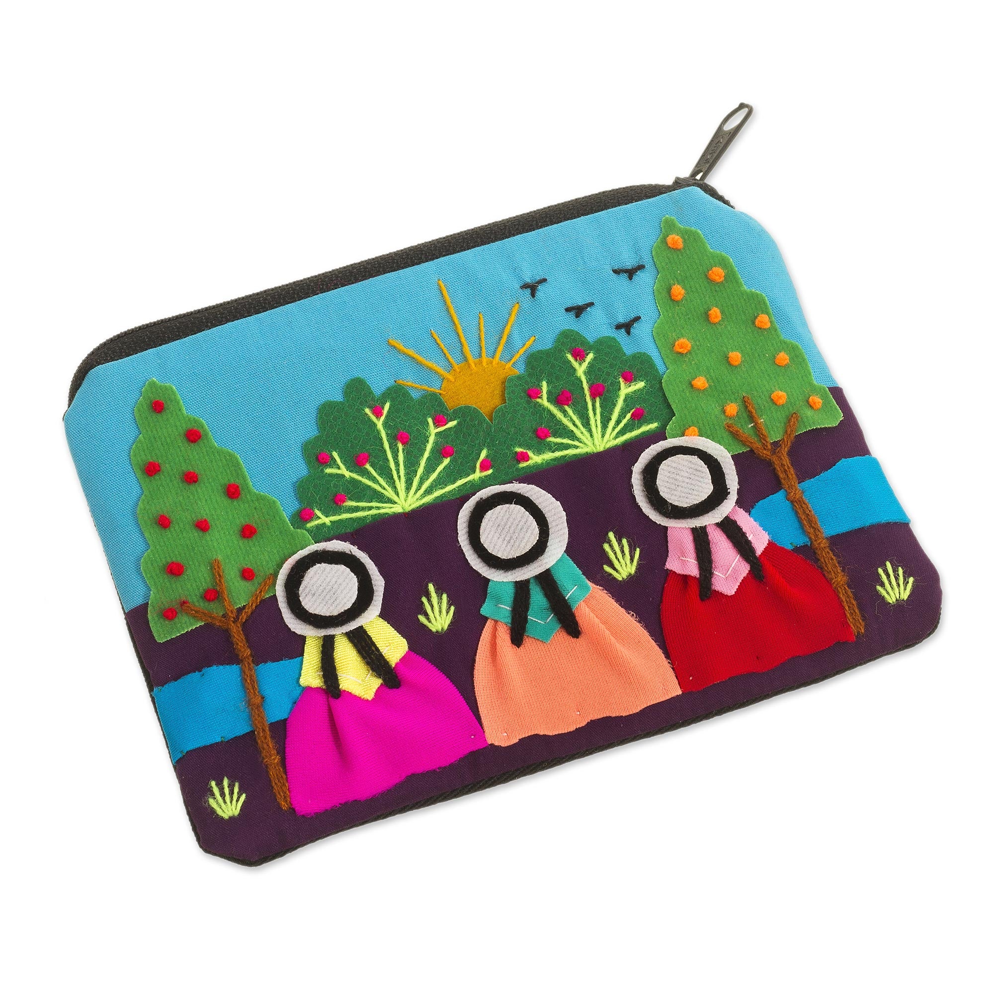 A Walk in the Fields Applique Coin Purse Handmade in Peru - Image 2