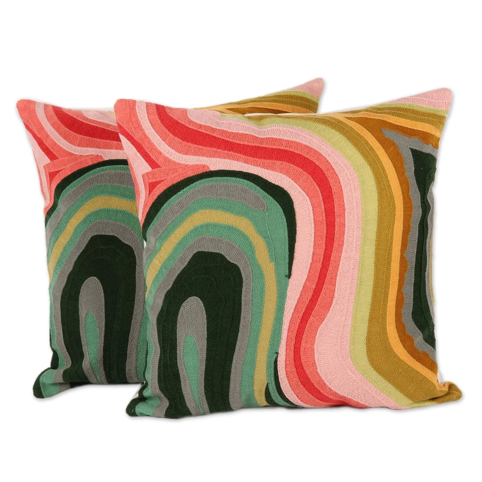 Abstract Evening Colorful Abstract Embroidered Cotton Cushion Covers (Pair) - Image 2