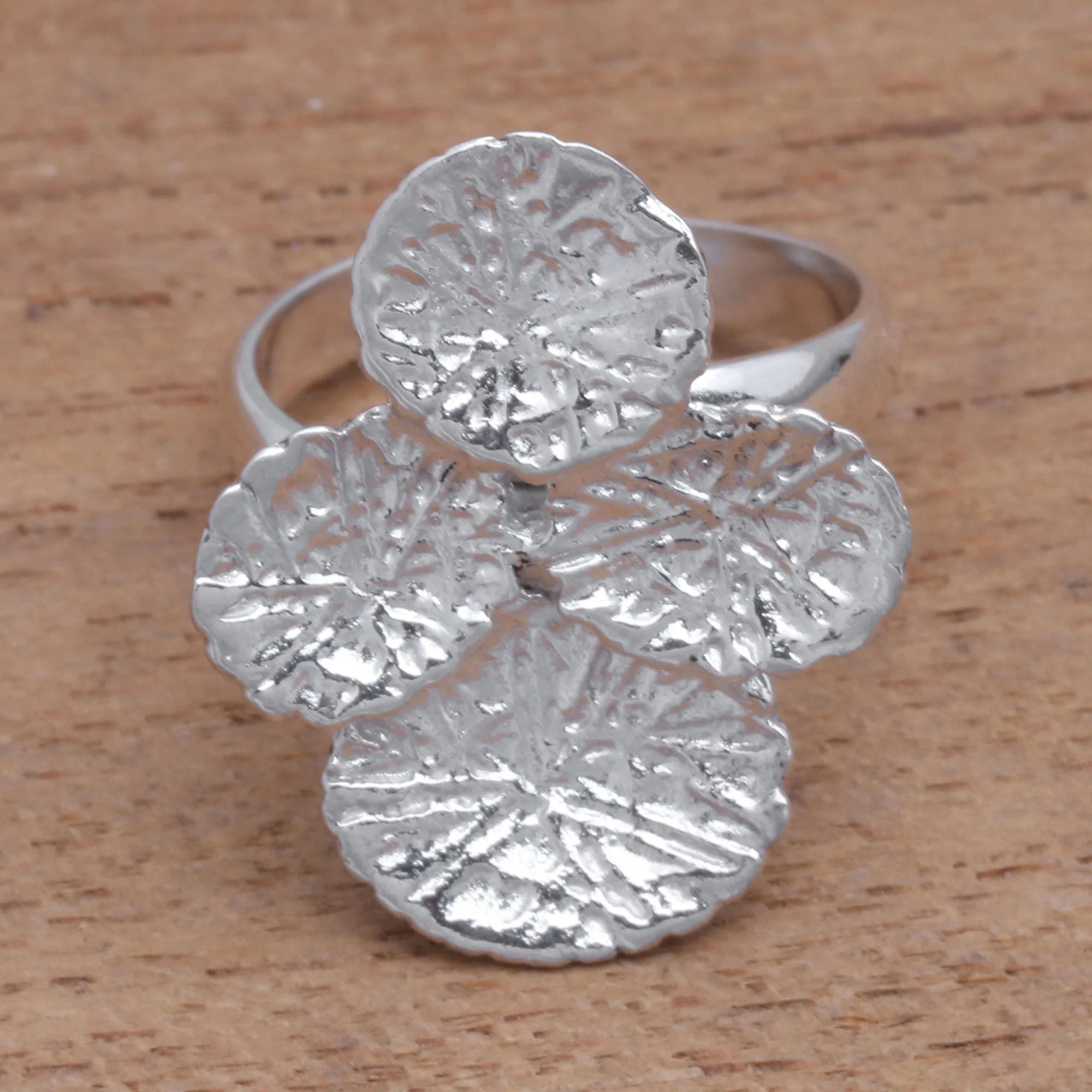Abstract Pads Modern Sterling Silver Cocktail Ring from Bali - Image 4