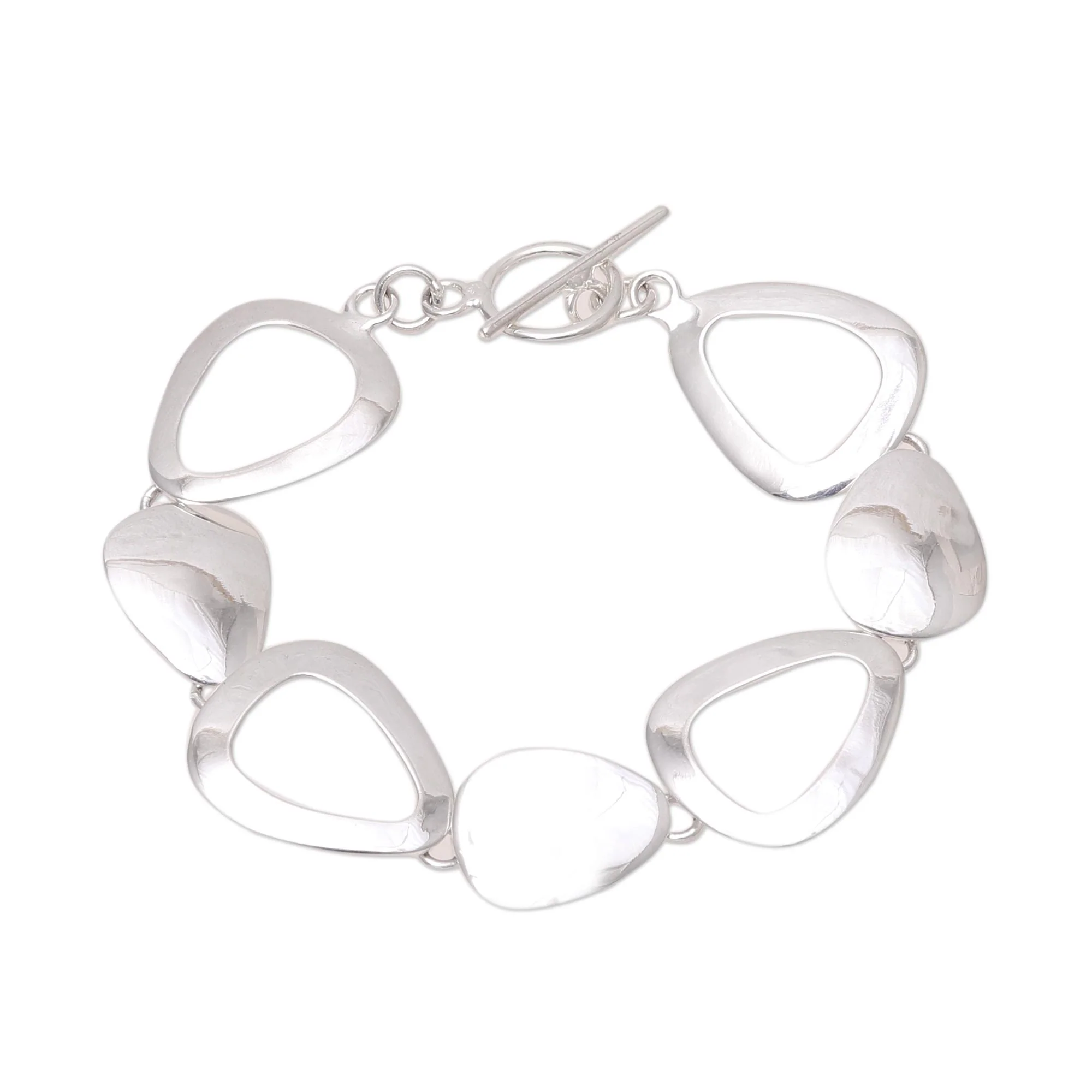 Abstract Sheen Abstract Sterling Silver Link Bracelet from India - Image 2