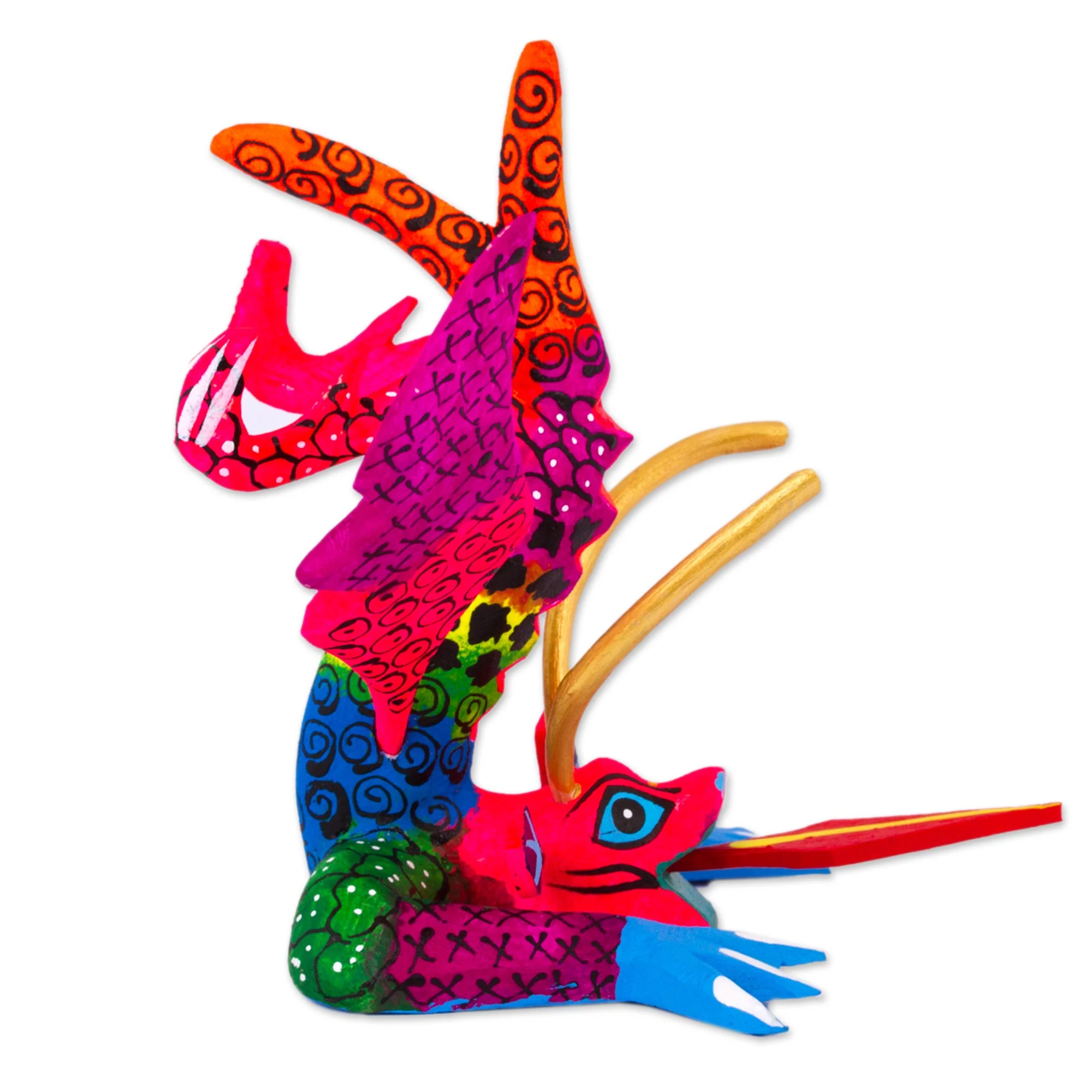 Acrobatic Dragon Colorful Hand Carved and Painted Dragon Alebrije Figurine - Image 5