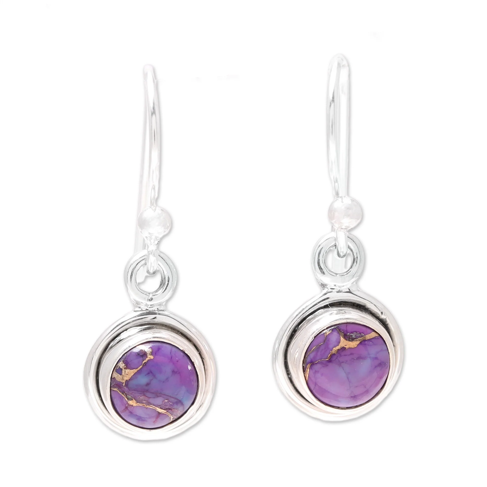 Adorable Moon in Purple Sterling Silver and Purple Composite Turquoise Earrings - Image 2