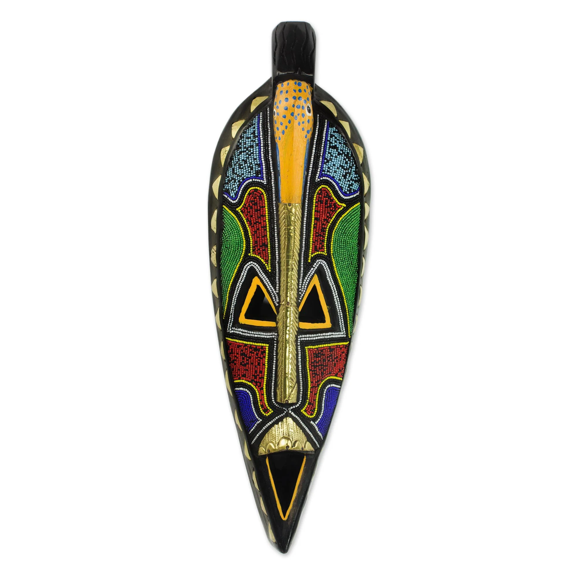 Adventurous Owl Multicolor Owl Artisan Crafted African Bead Wood Wall Mask - Image 2