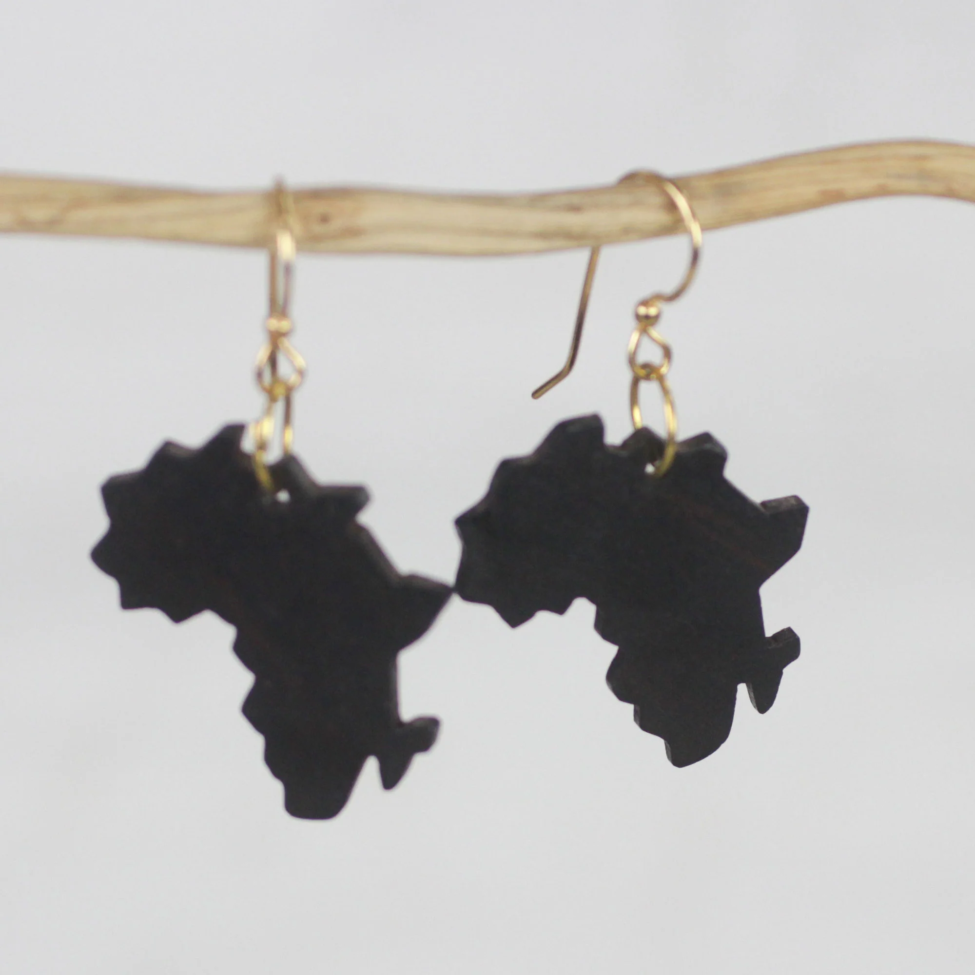 Africa Atlas Handmade Ebony Wood Africa Map Dangle Earrings from Ghana - Image 3