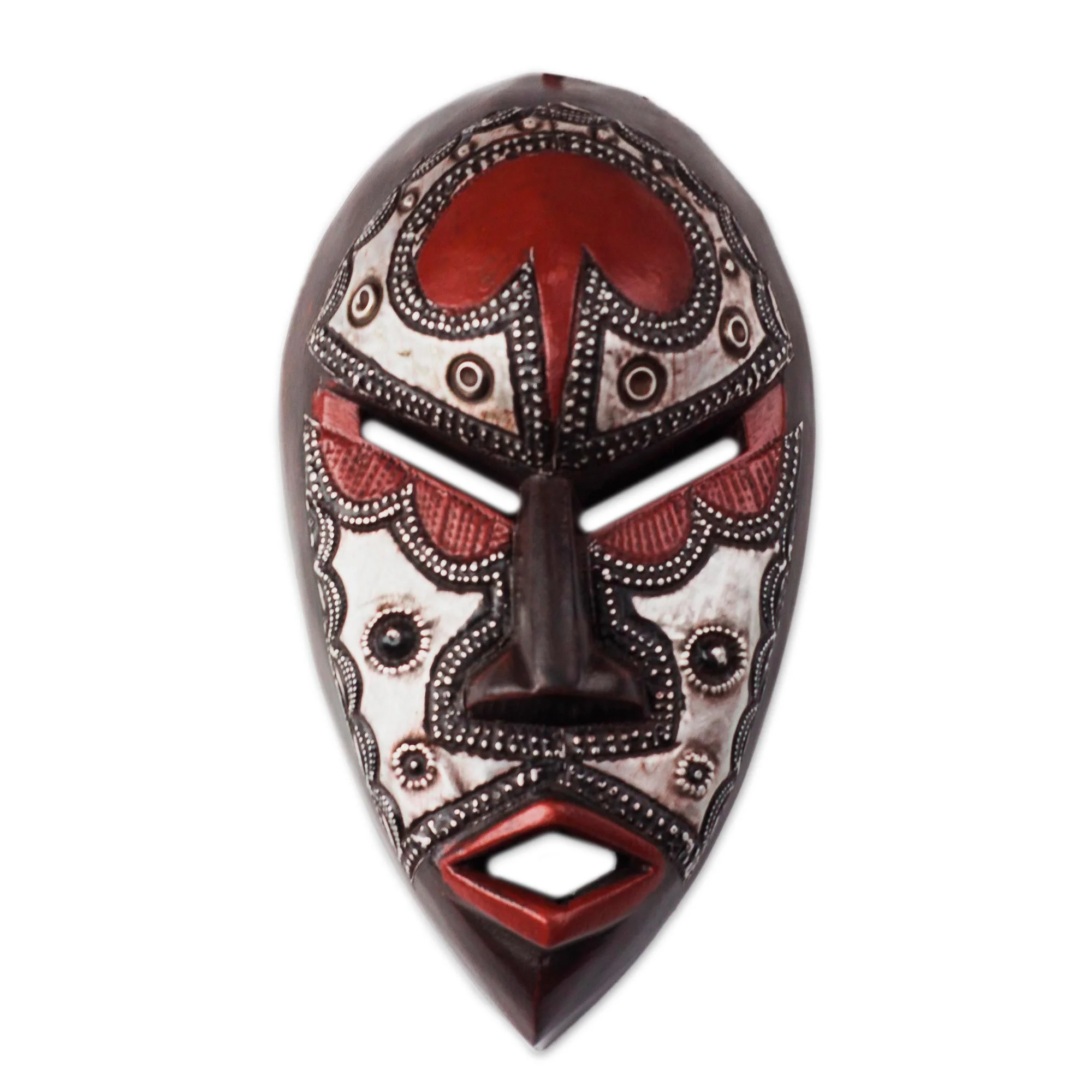 African Lover African Wood and Aluminum Mask from Ghana - Image 2
