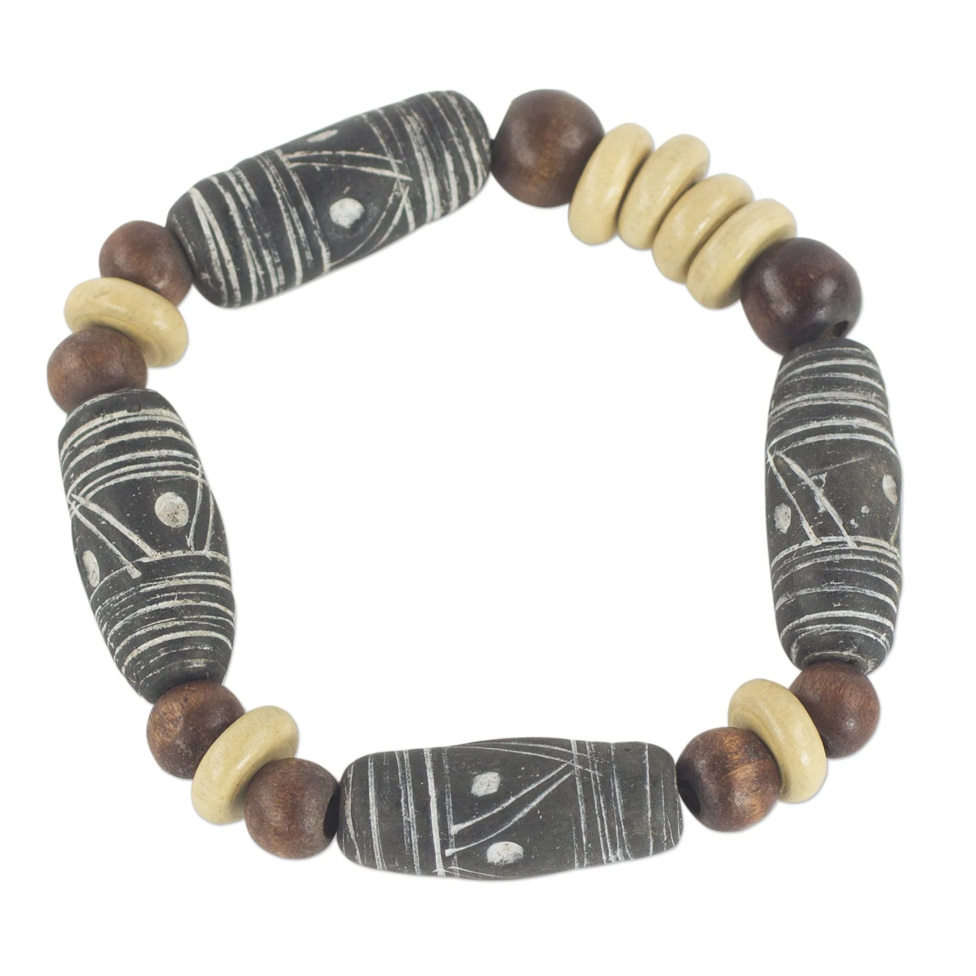 African Woman Brown Earth Tone Beaded Stretch Bracelet by Ghana Artisan - Image 2