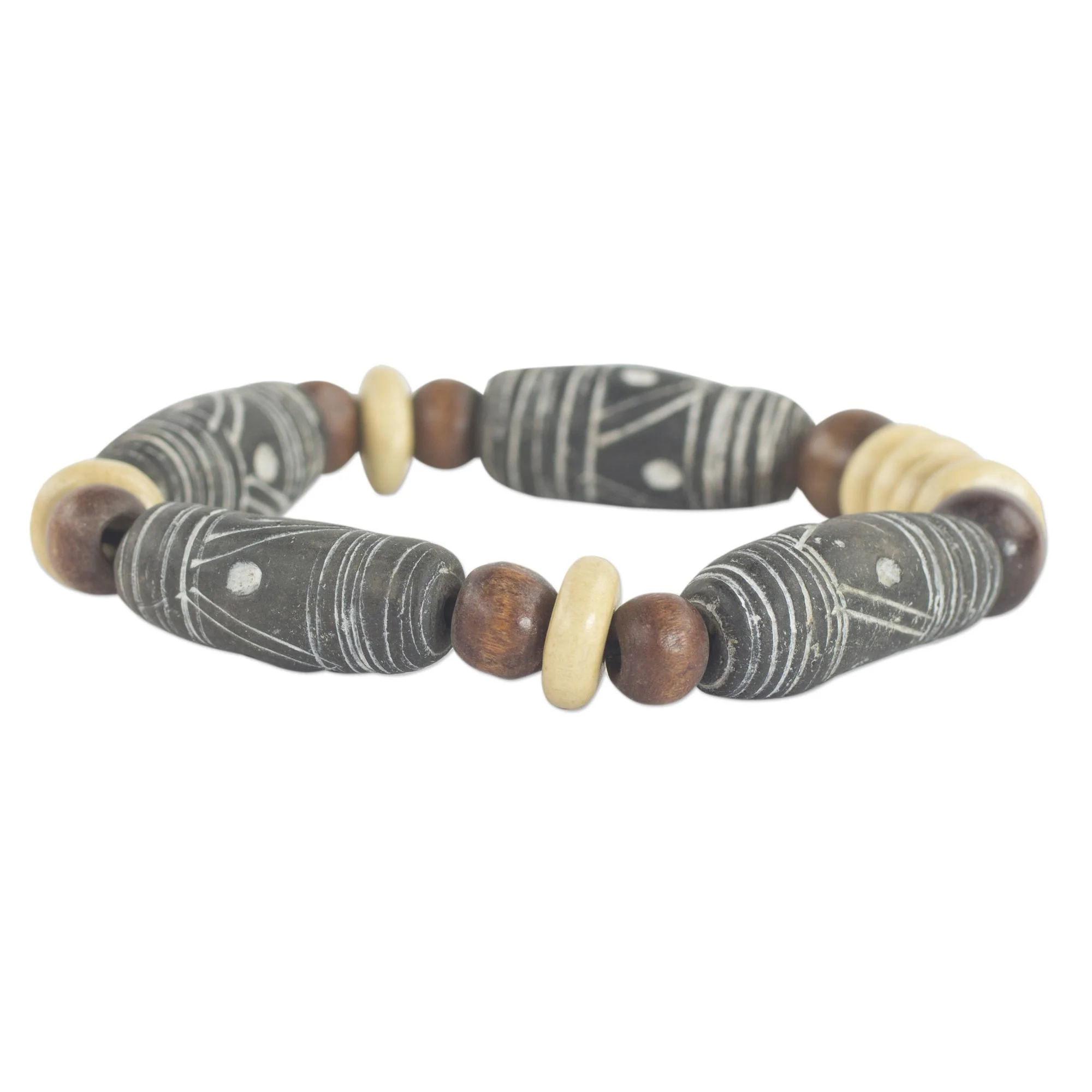 African Woman Brown Earth Tone Beaded Stretch Bracelet by Ghana Artisan - Image 5