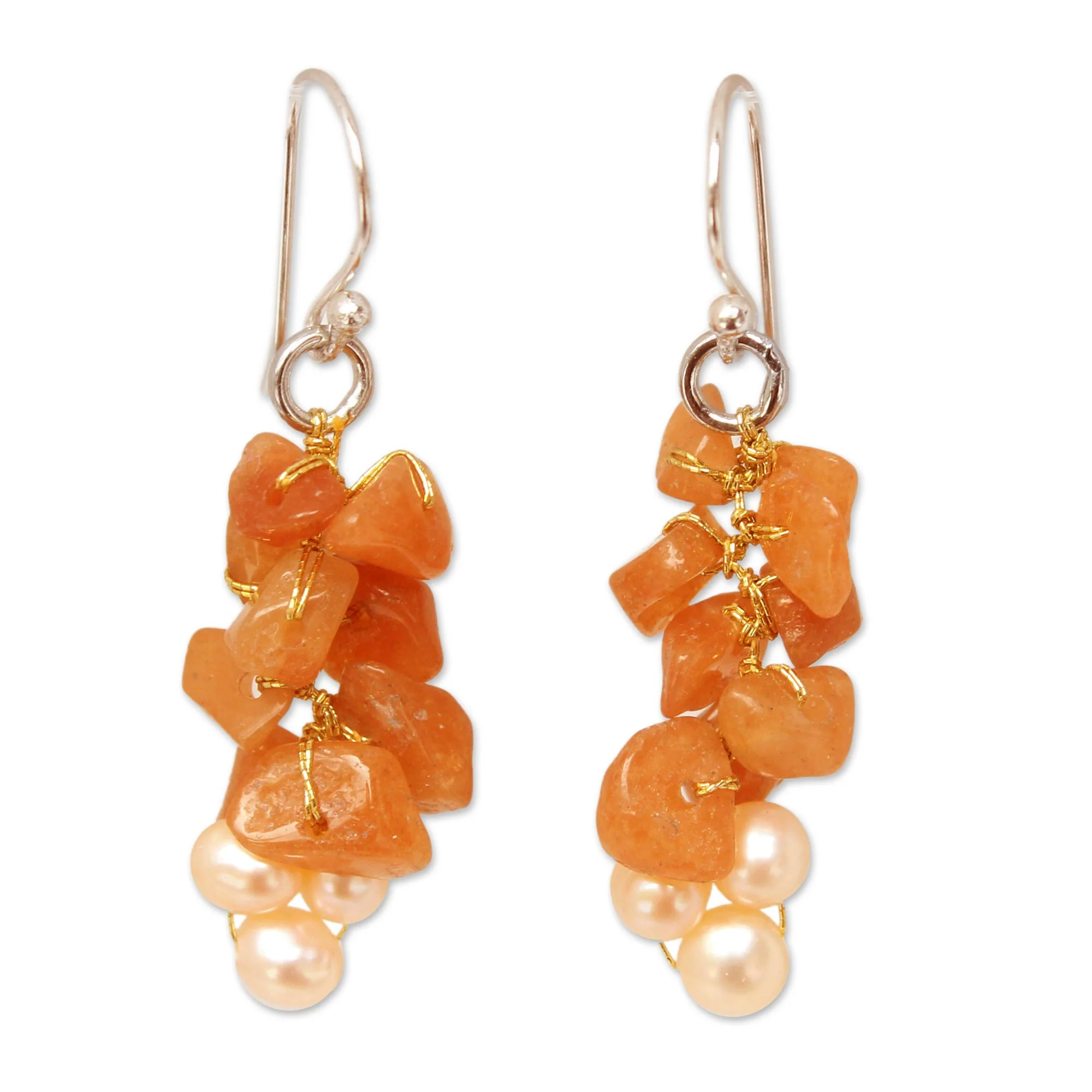 Afternoon Glow Beaded Aventurine and Pearl Earrings - Image 2