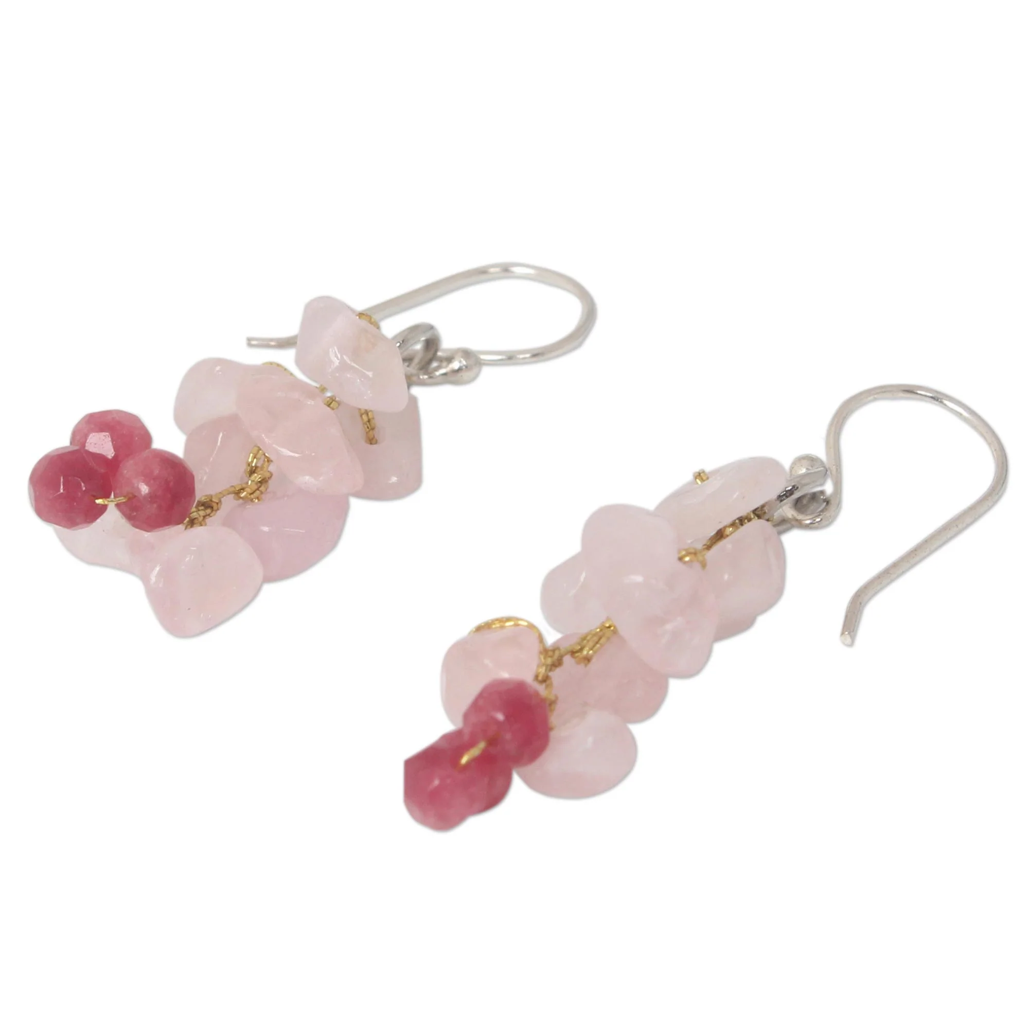 Afternoon Pink Handmade Beaded Rose Quartz Earrings - Image 3