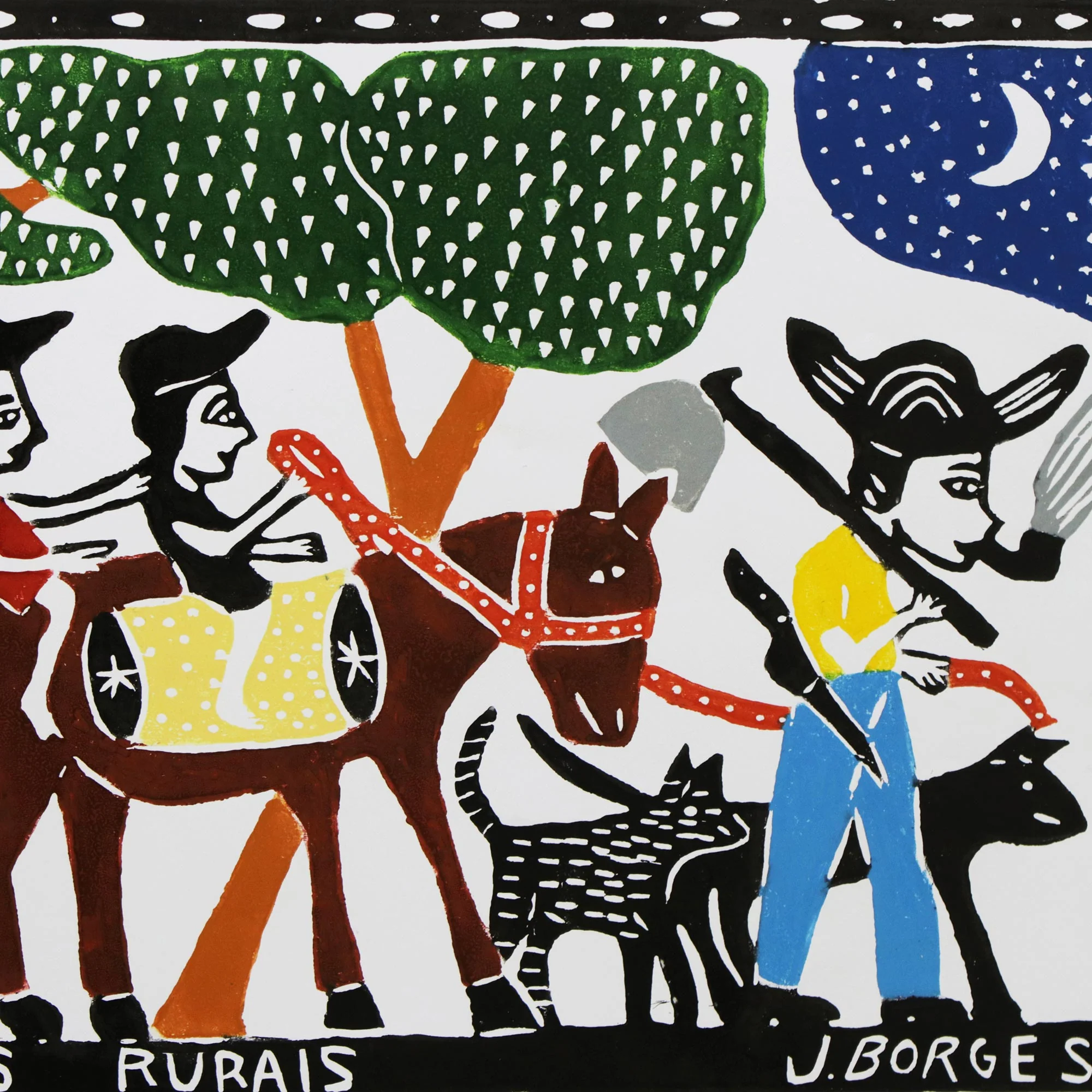 Agricultural Workers Brazil Farm Workers Color Woodcut Print by J. Borges - Image 3