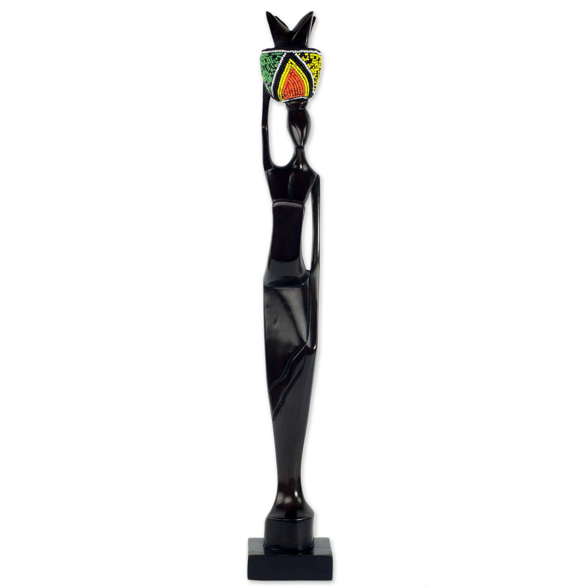 Akatua Handmade Ghanaian Ebony Wood and Recycled Glass Sculpture - Image 2