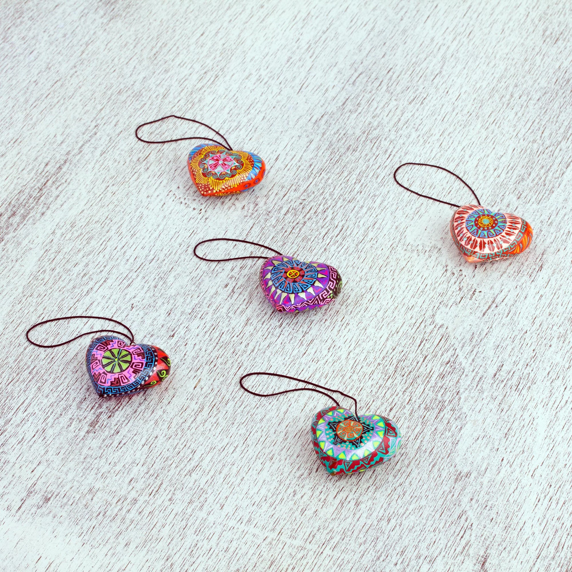 Alebrije Hearts Hand Painted Ornaments - Image 4