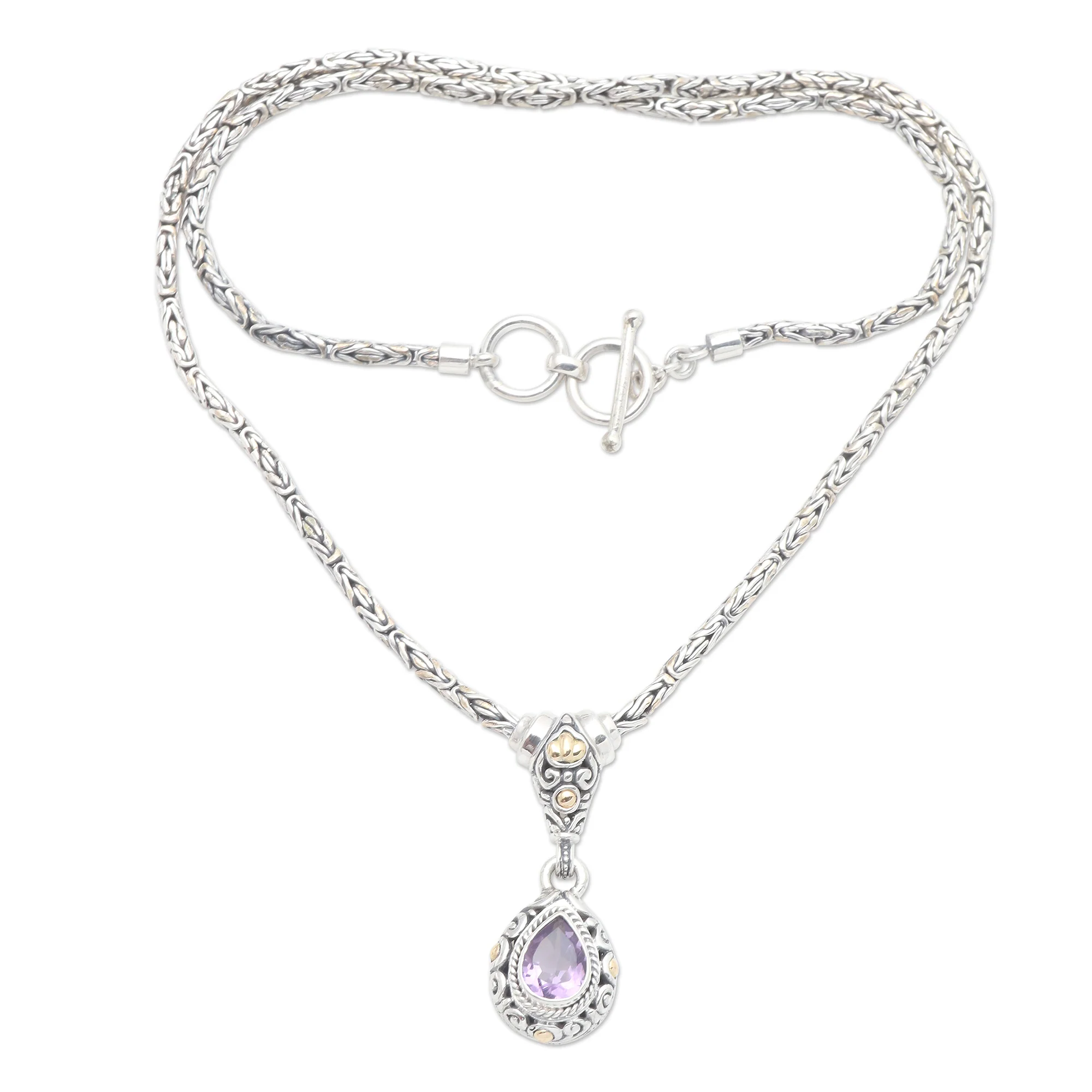 Alluring Danger in Purple Gold Accented Sterling Silver Amethyst Pendant Necklace - Image 2