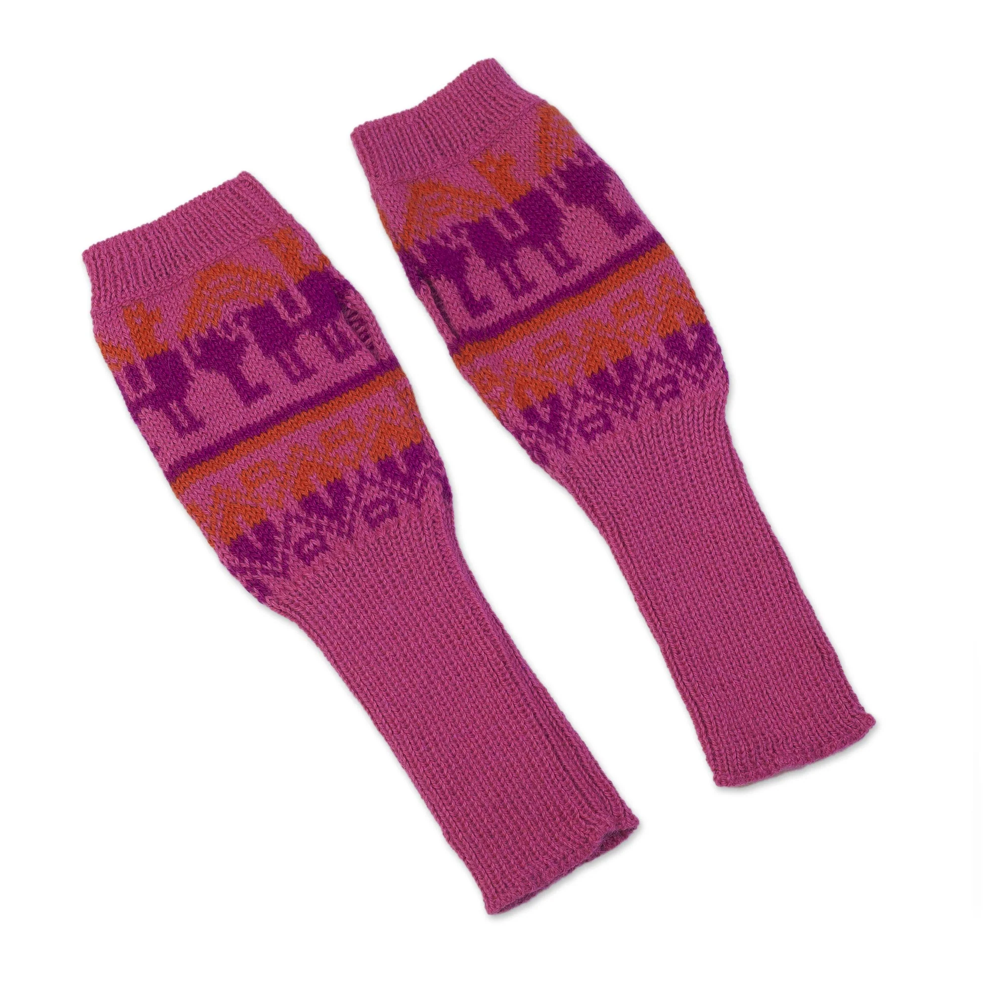 Alpaca Rainbow Knit Alpaca Blend Fingerless Gloves in Rose from Peru - Image 2