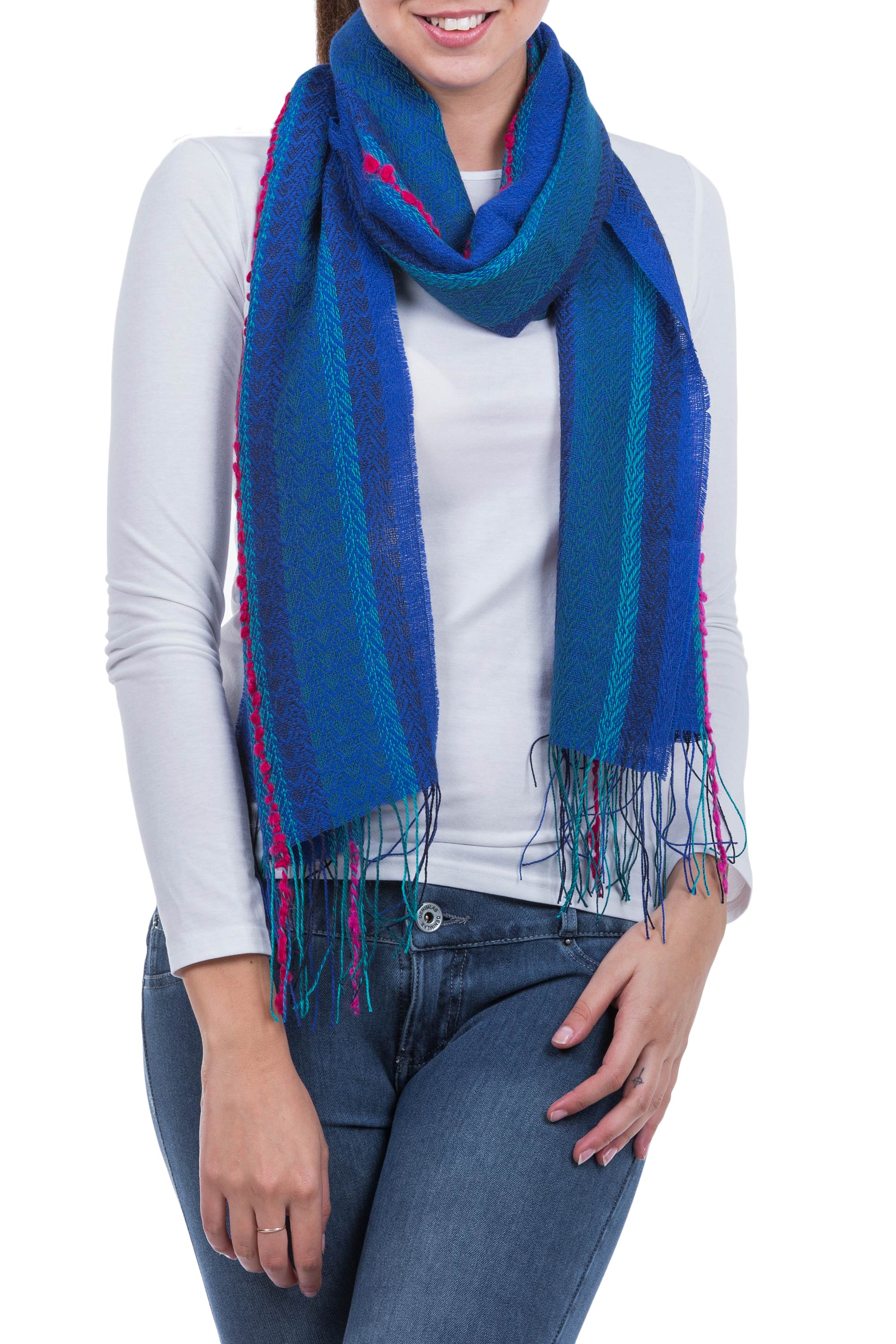 Altiplano Sky Woven Baby Alpaca Blend Scarf from Peru - Image 2