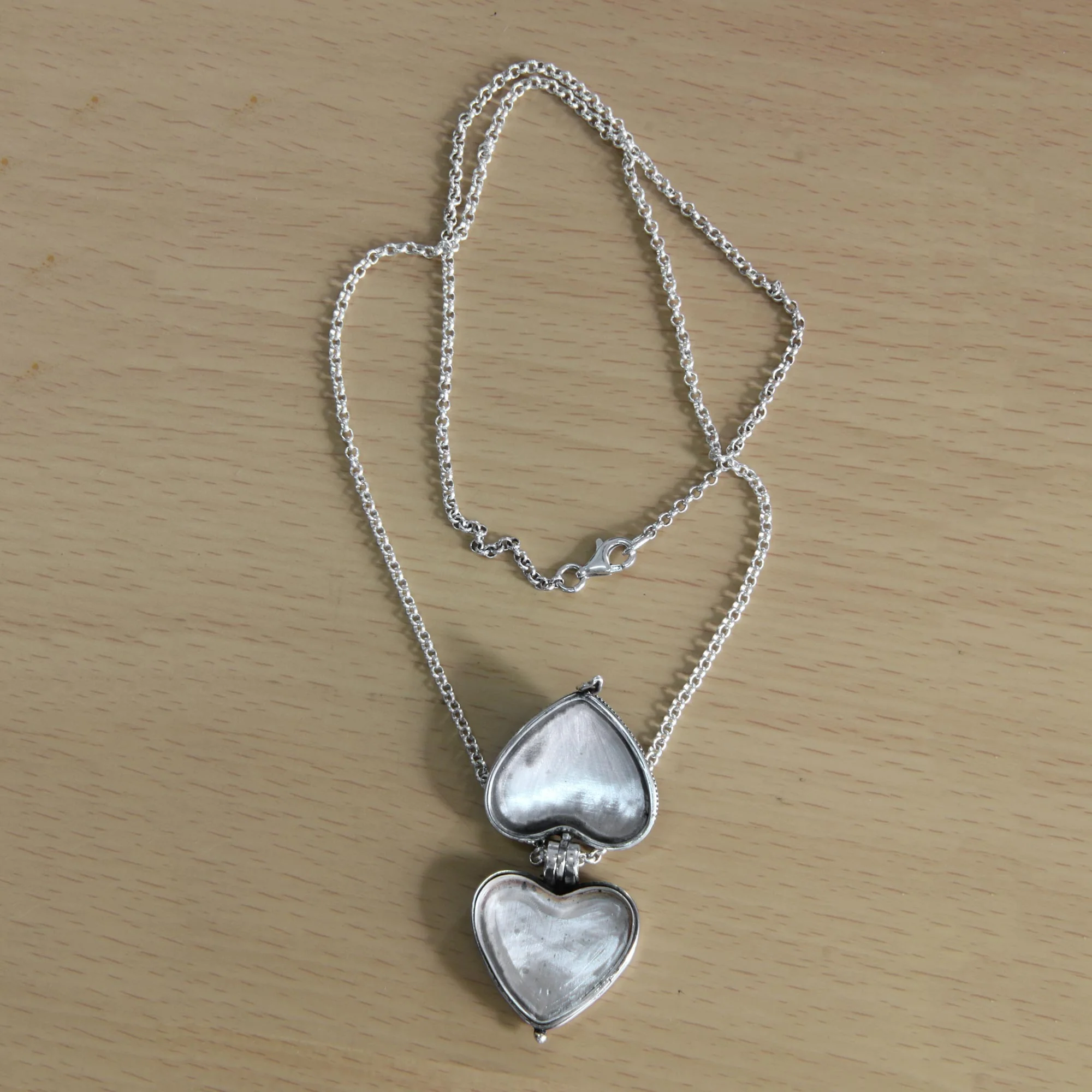 Always In My Heart Garnet Silver Filigree Locket Necklace - Image 3