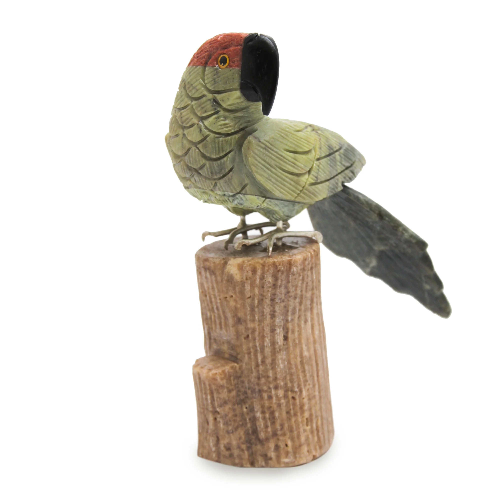 Amazon Parrot Andean Green Parrot Hand Carved Gemstone Bird Sculpture - Image 2