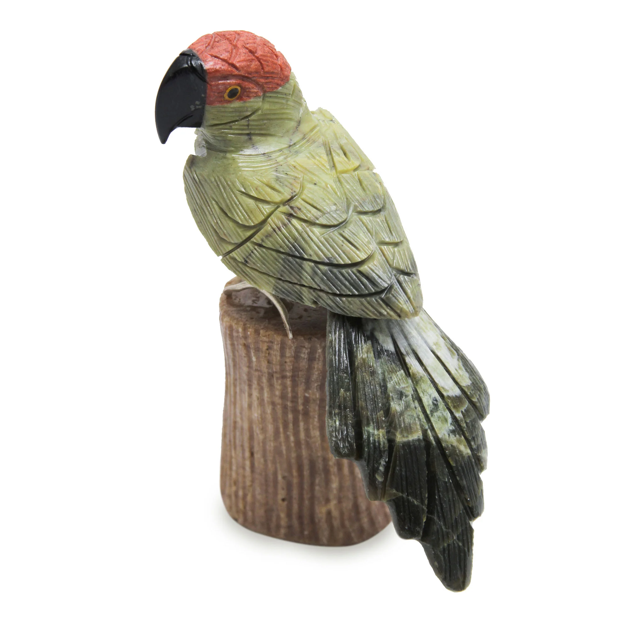 Amazon Parrot Andean Green Parrot Hand Carved Gemstone Bird Sculpture - Image 3