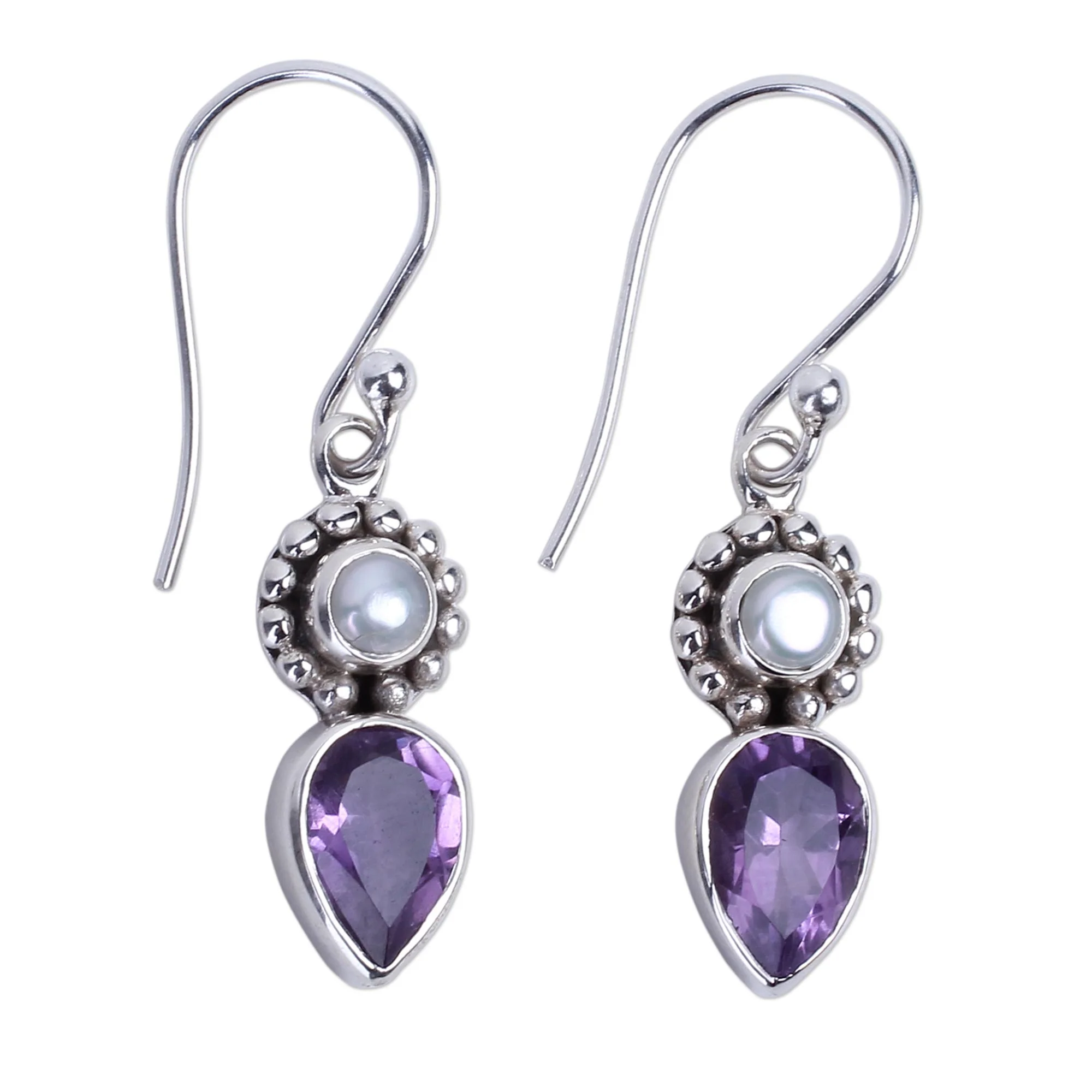 Amethyst Tear Silver Dangle Earrings - Image 2