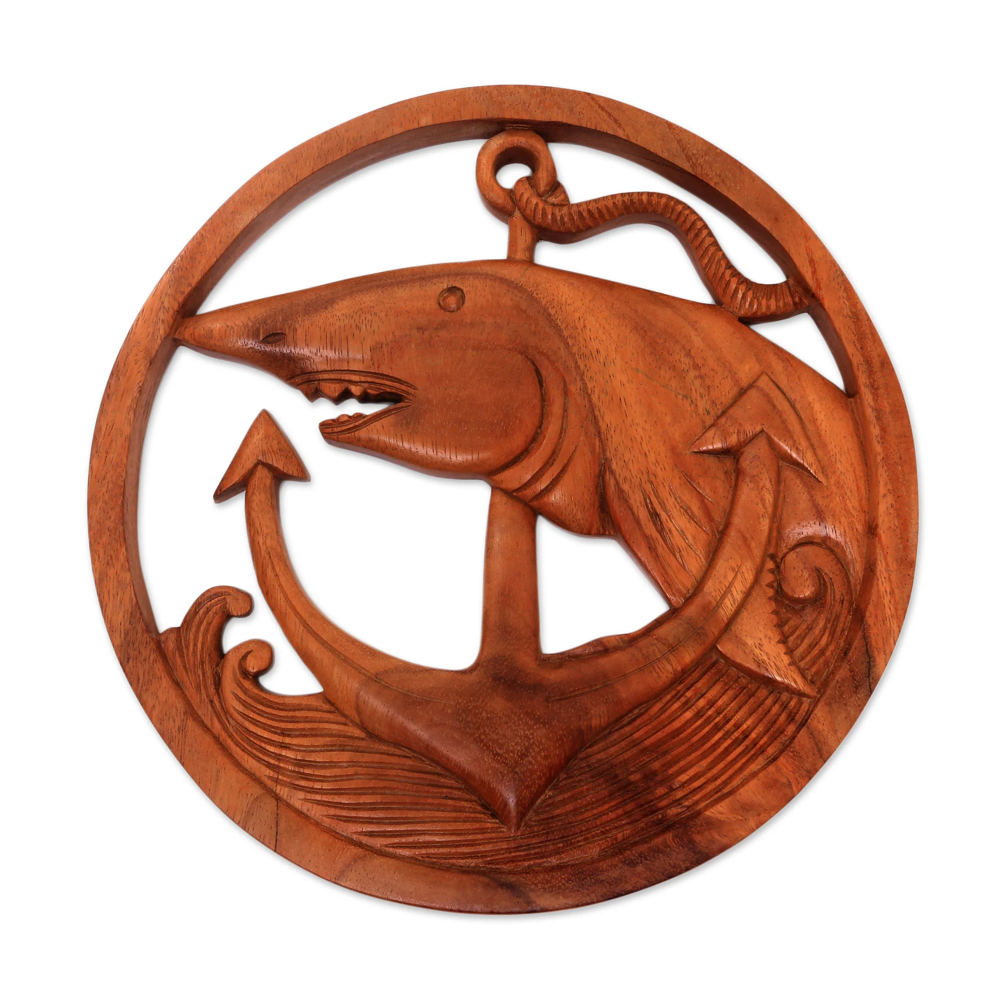 Anchor Shark Nautical Shark-Themed Wood Relief Panel from Bali - Image 2