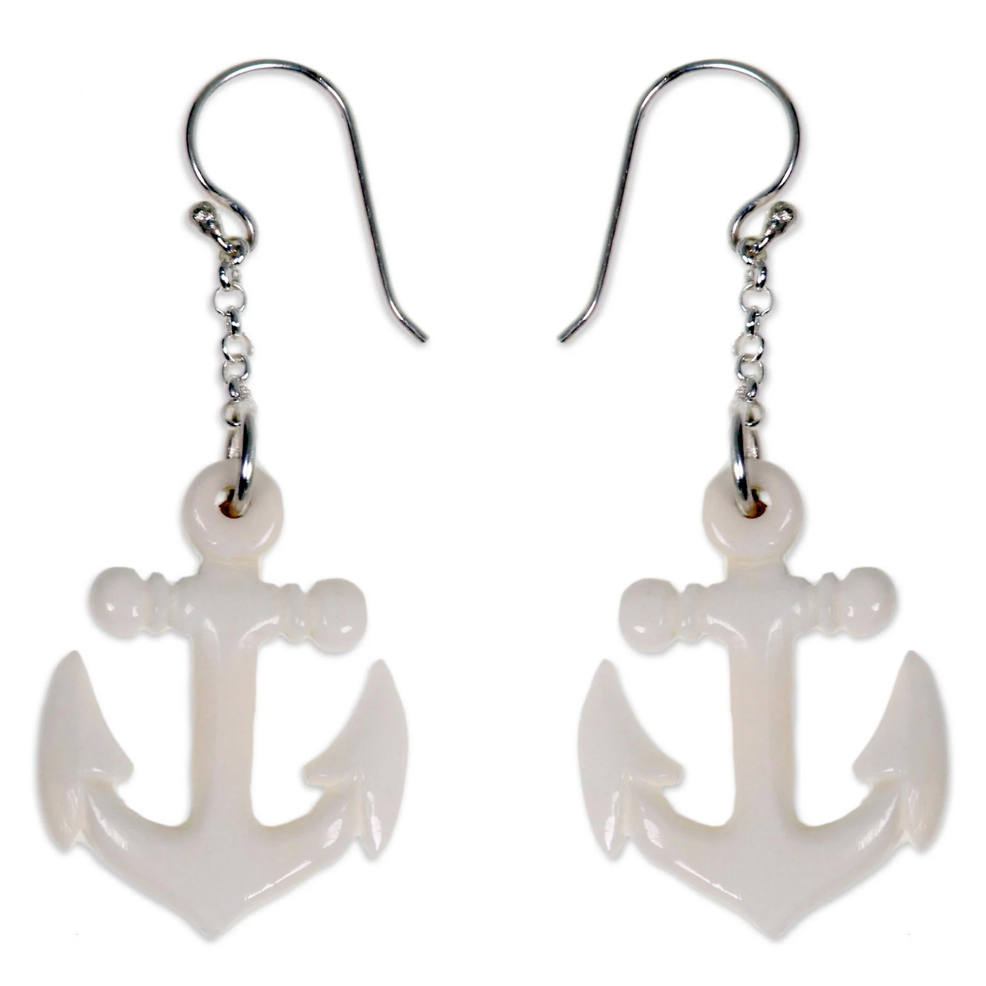 Anchored Hand Carved Bone Anchor Earrings Bali Artisan Jewelry - Image 3