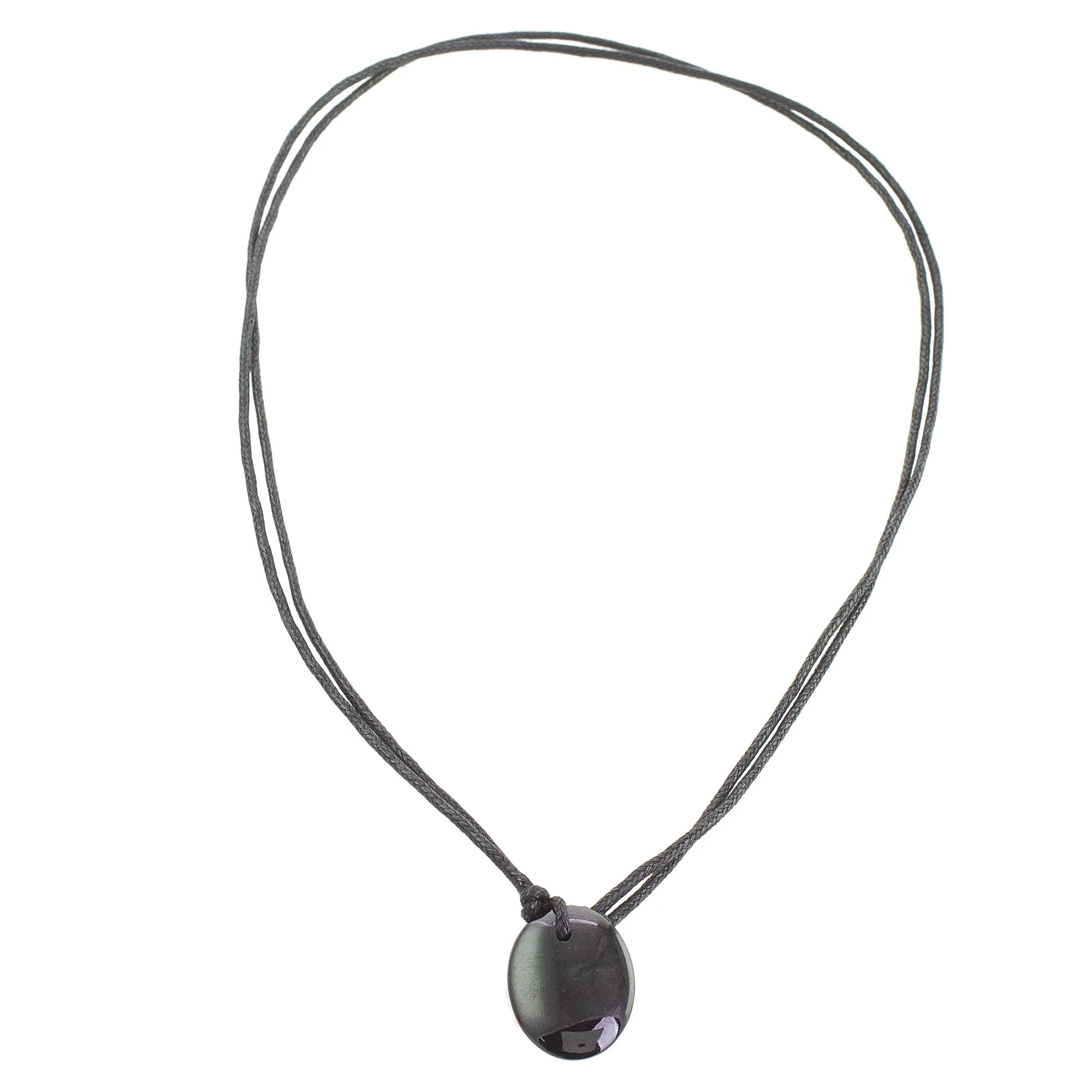 Ancient Allure Black Jade Pendant Necklace with Cotton Cord - Image 4