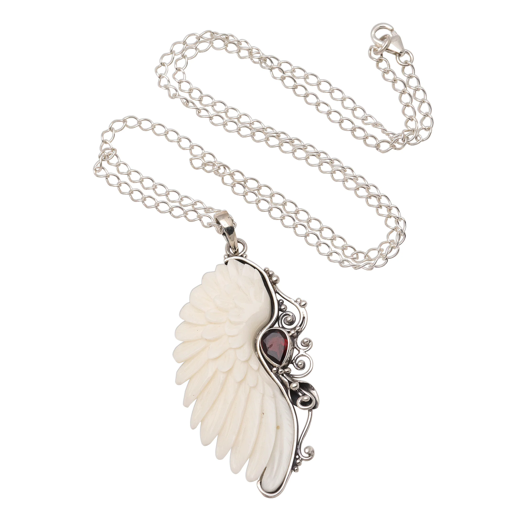 Ancient Remnant Garnet and Hand-Carved Bone Pendant Necklace from Bali - Image 2