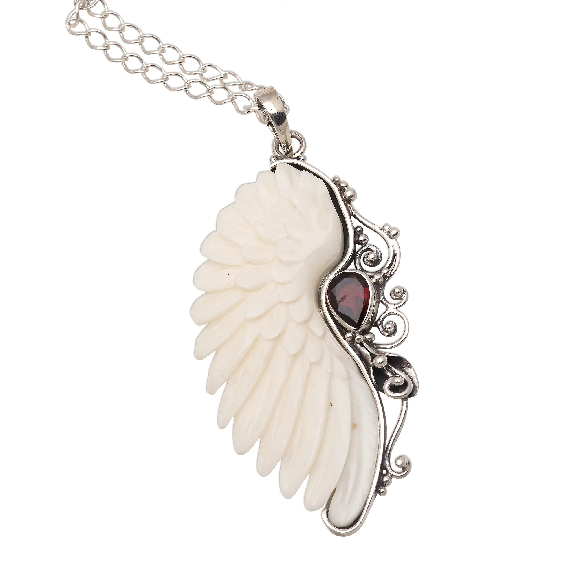 Ancient Remnant Garnet and Hand-Carved Bone Pendant Necklace from Bali - Image 4