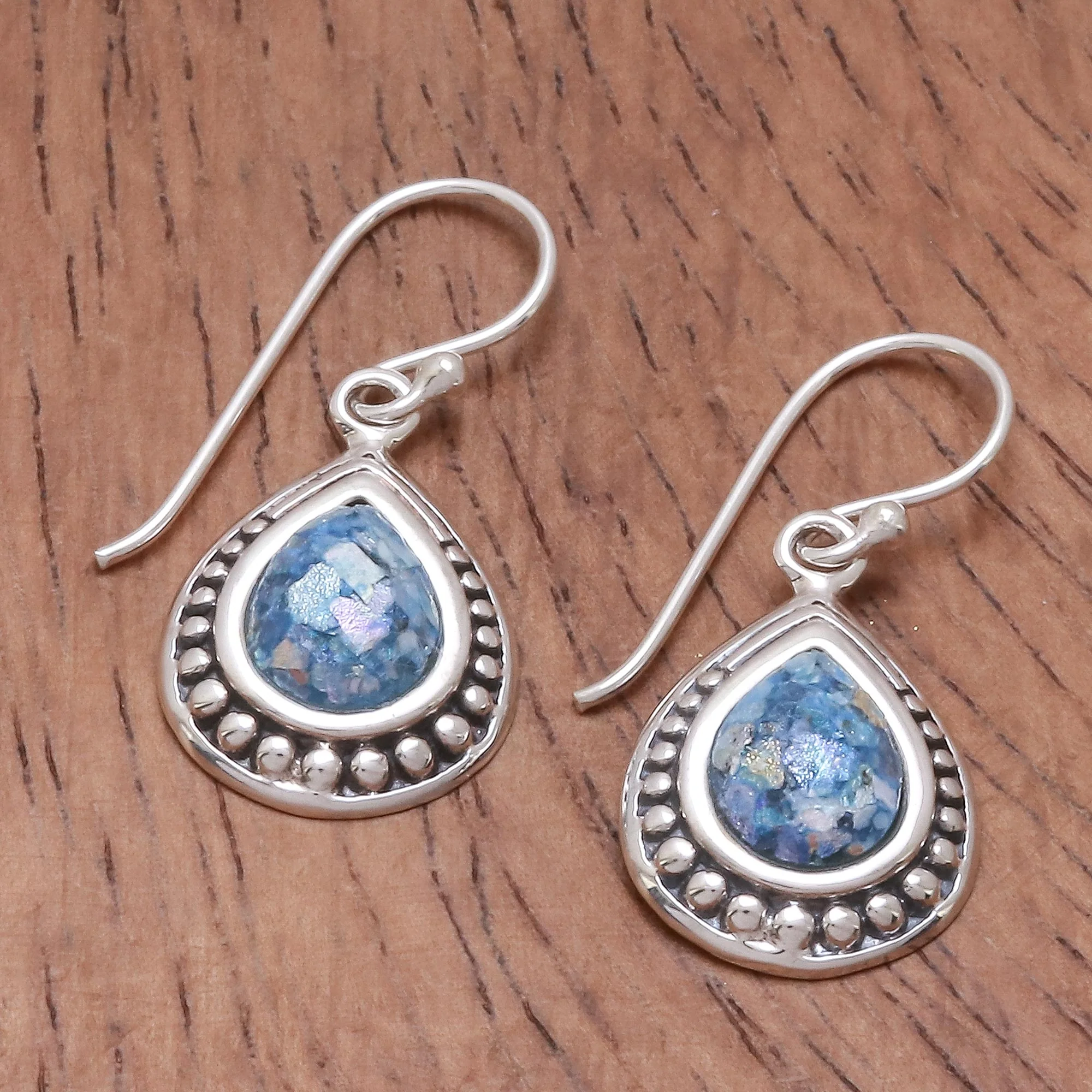 Ancient Teardrops Drop-Shaped Roman Glass Dangle Earrings from Thailand - Image 3