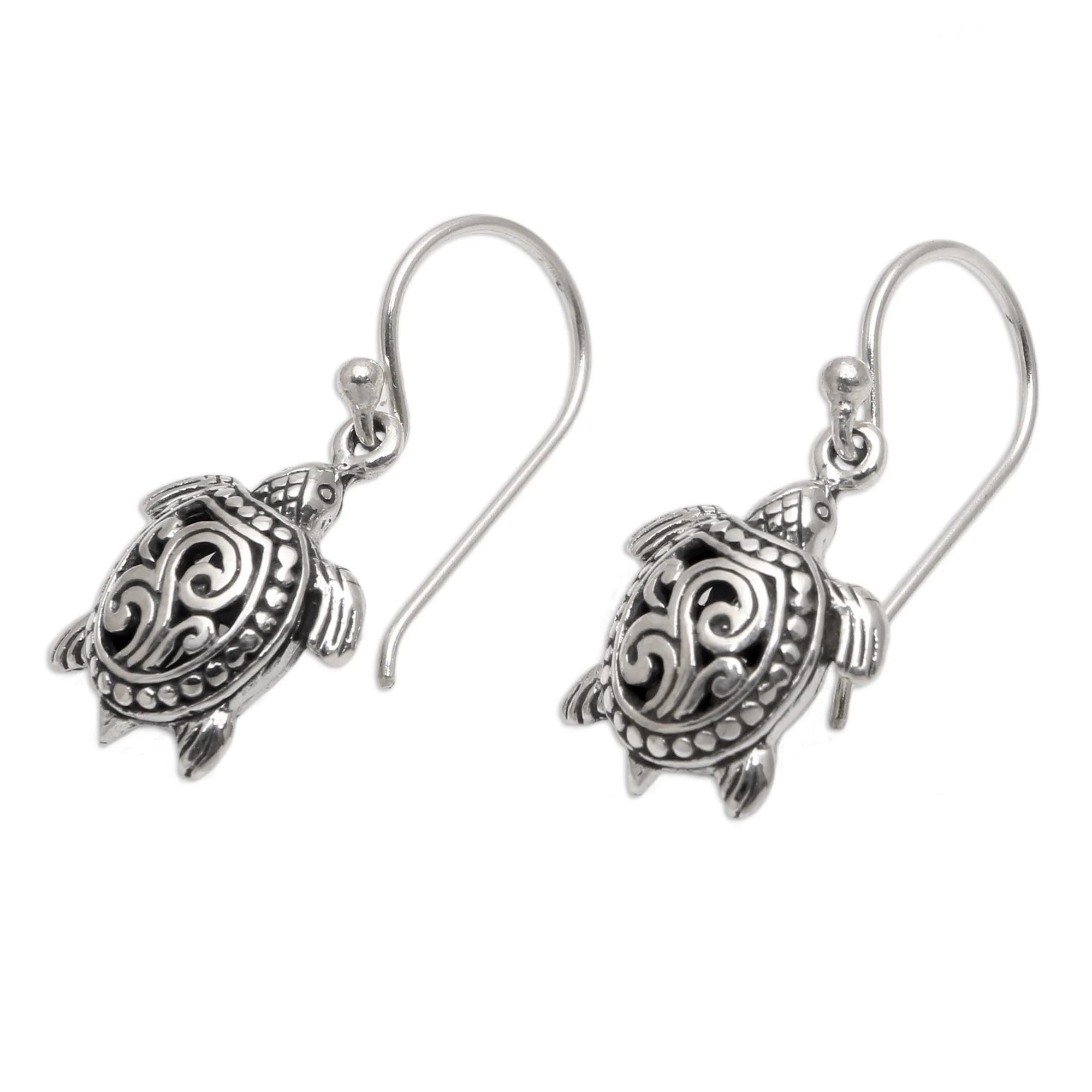 Ancient Turtle Sterling Silver Sea Turtle Dangle Earrings from Bali - Image 4