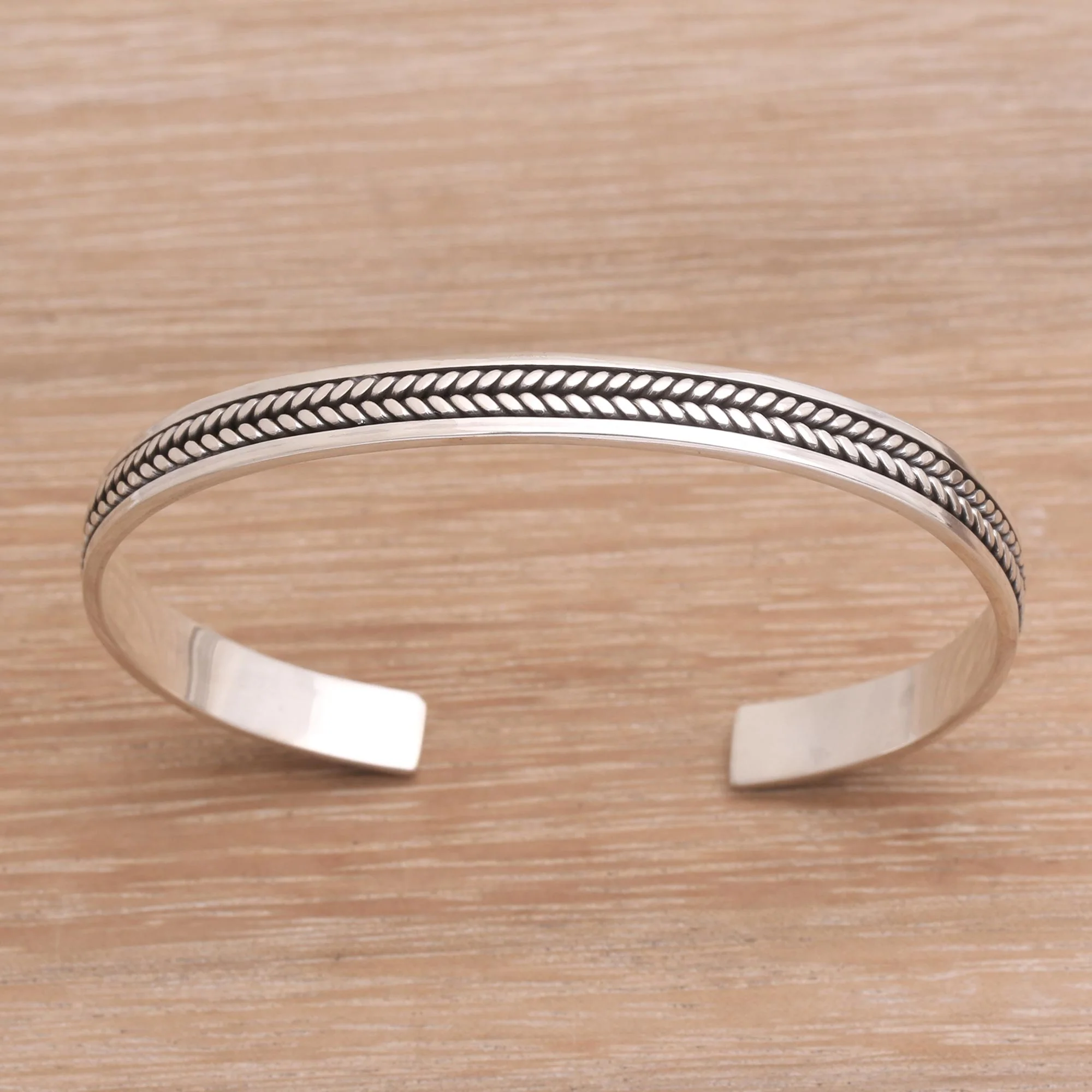 Ancient Weave Sterling Silver Cuff Bracelet Handmade in Bali - Image 3