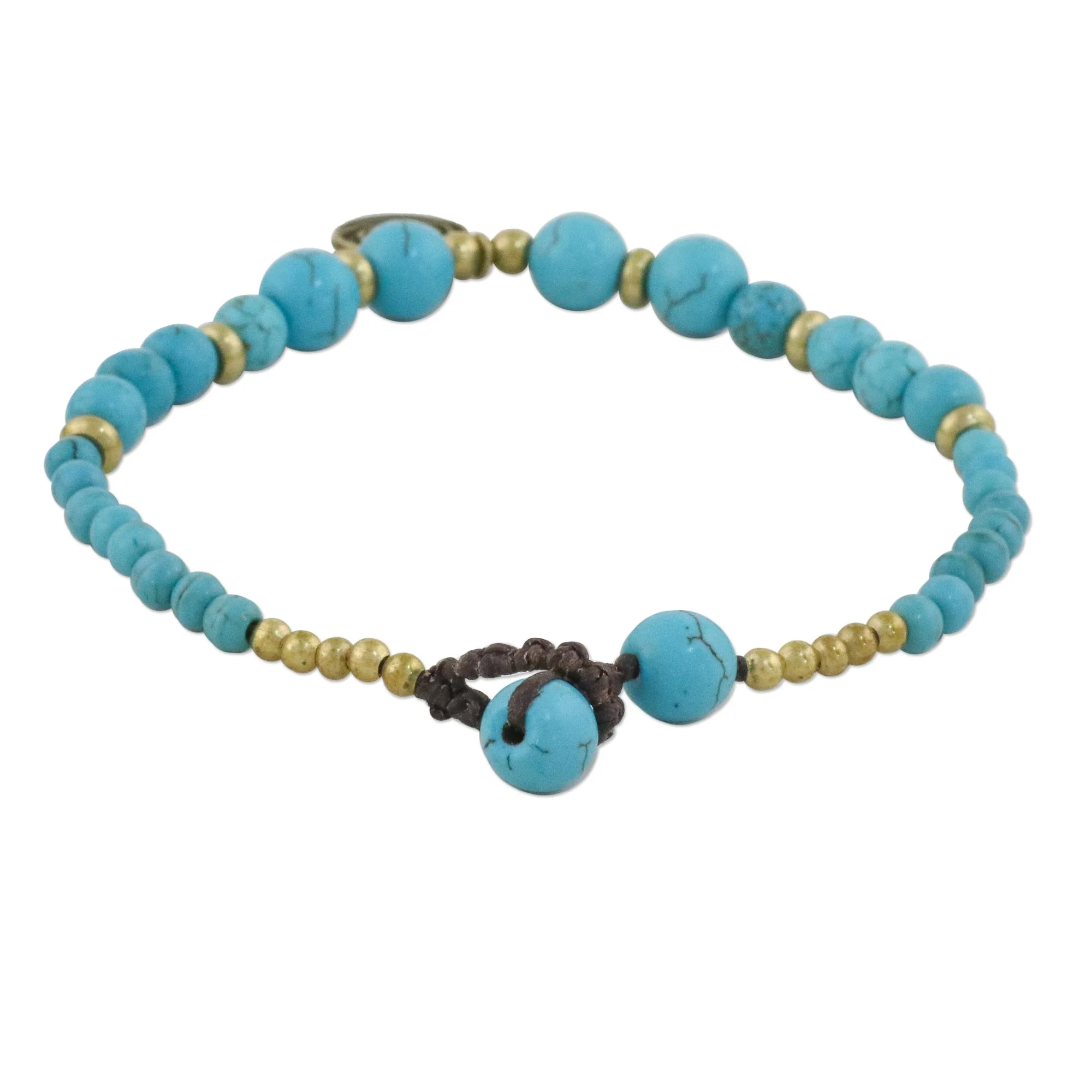 Andaman Waves Turquoise Colored Bead Bracelet with Brass Charm - Image 4