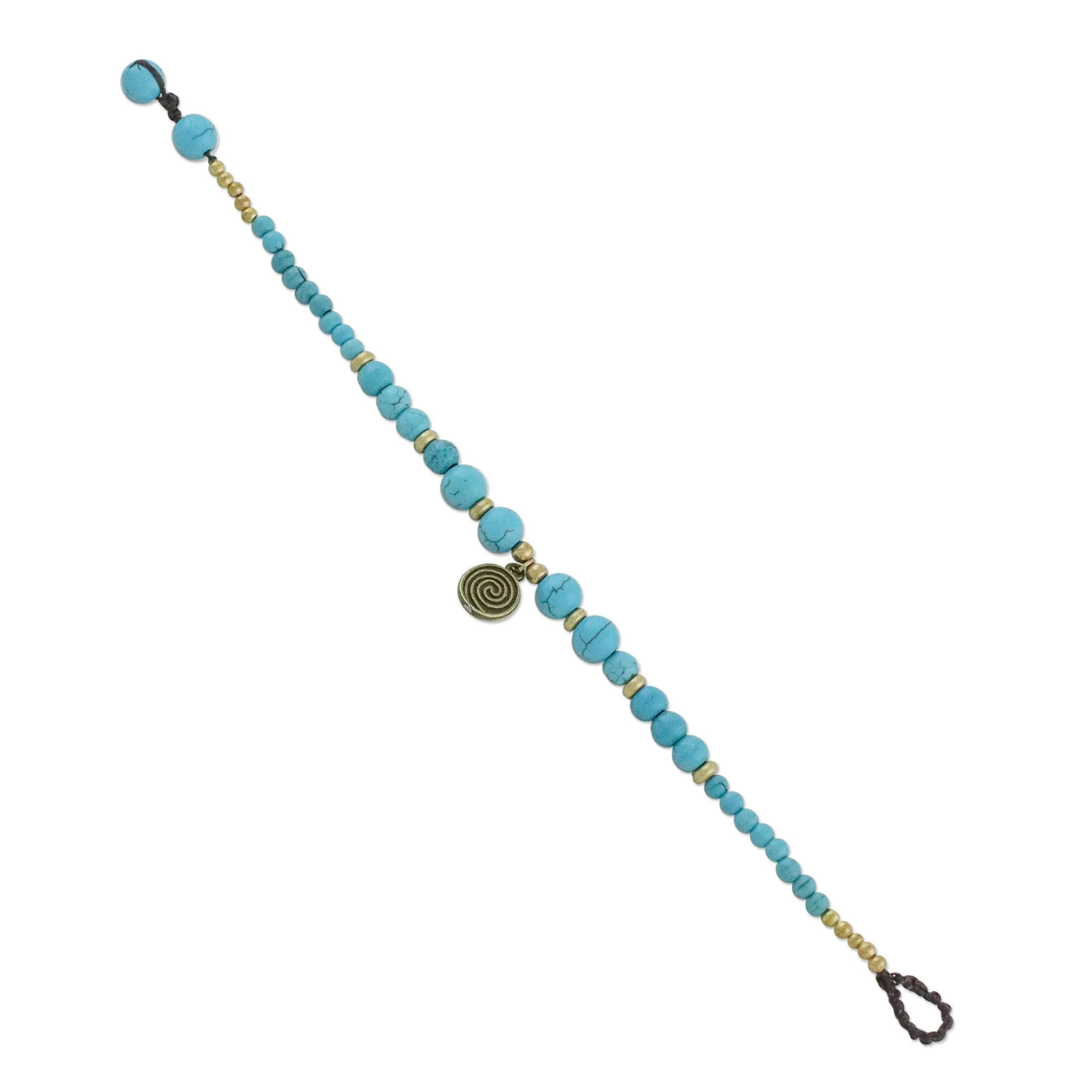 Andaman Waves Turquoise Colored Bead Bracelet with Brass Charm - Image 5