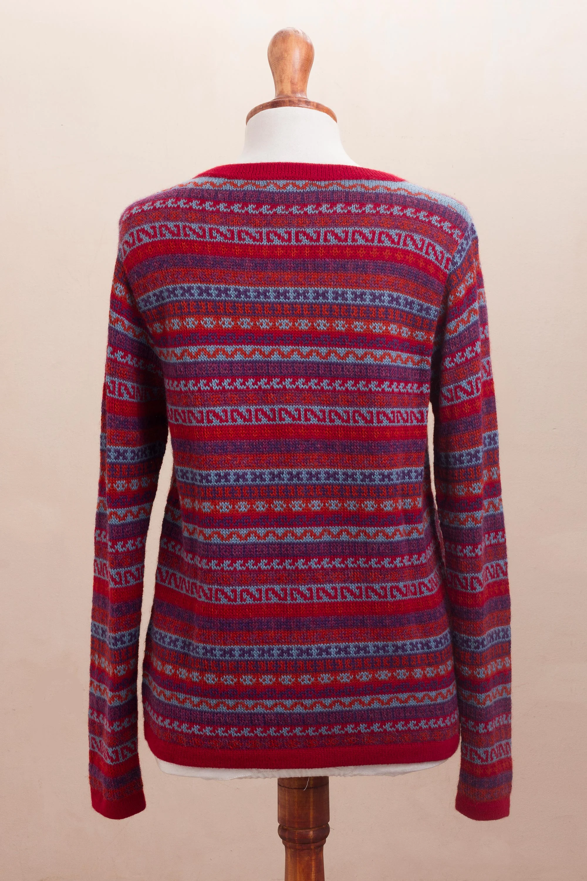 Andean Appeal Striped 100% Alpaca Cardigan Crafted in Peru - Image 4