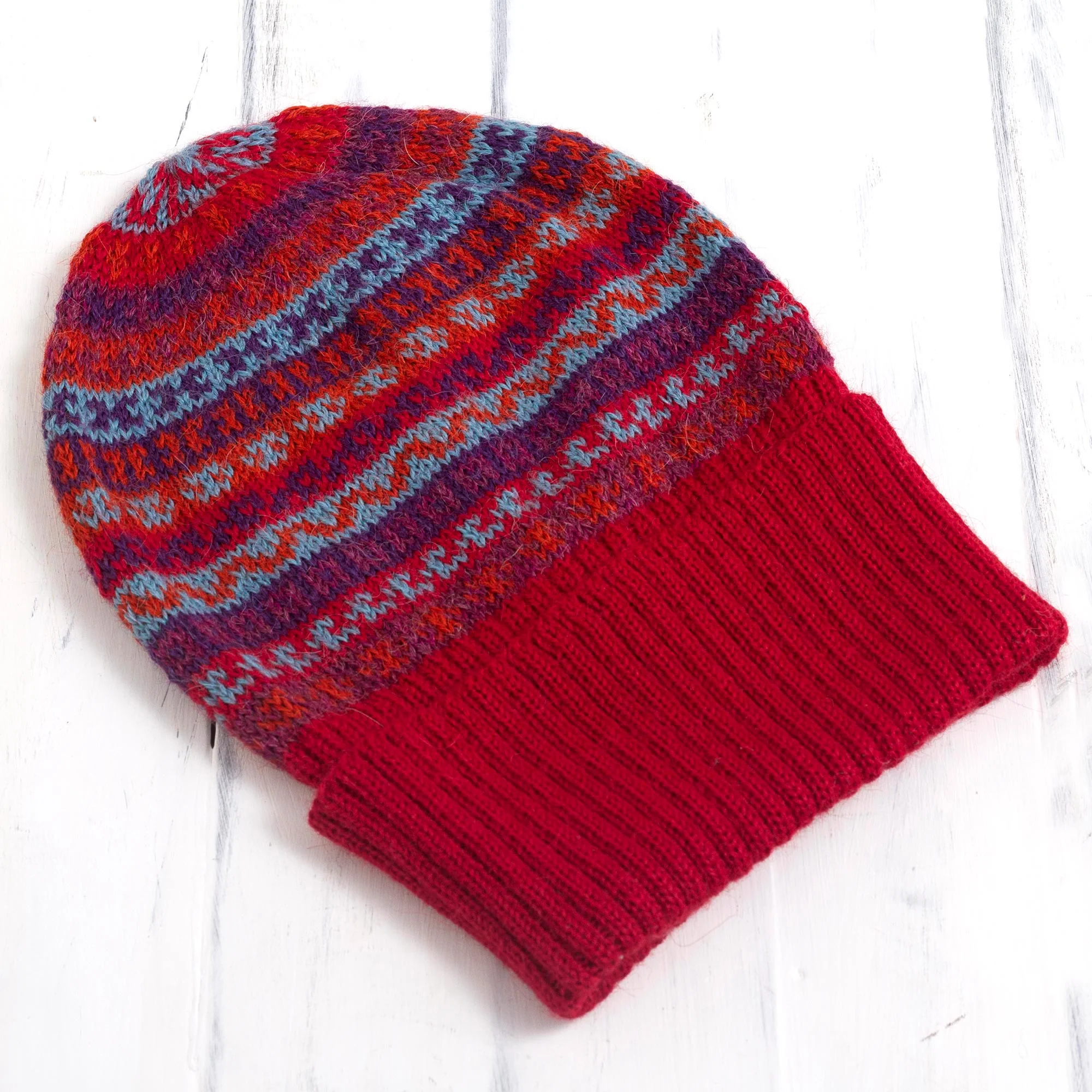 Andean Art Striped 100% Alpaca Knit Hat from Peru - Image 4